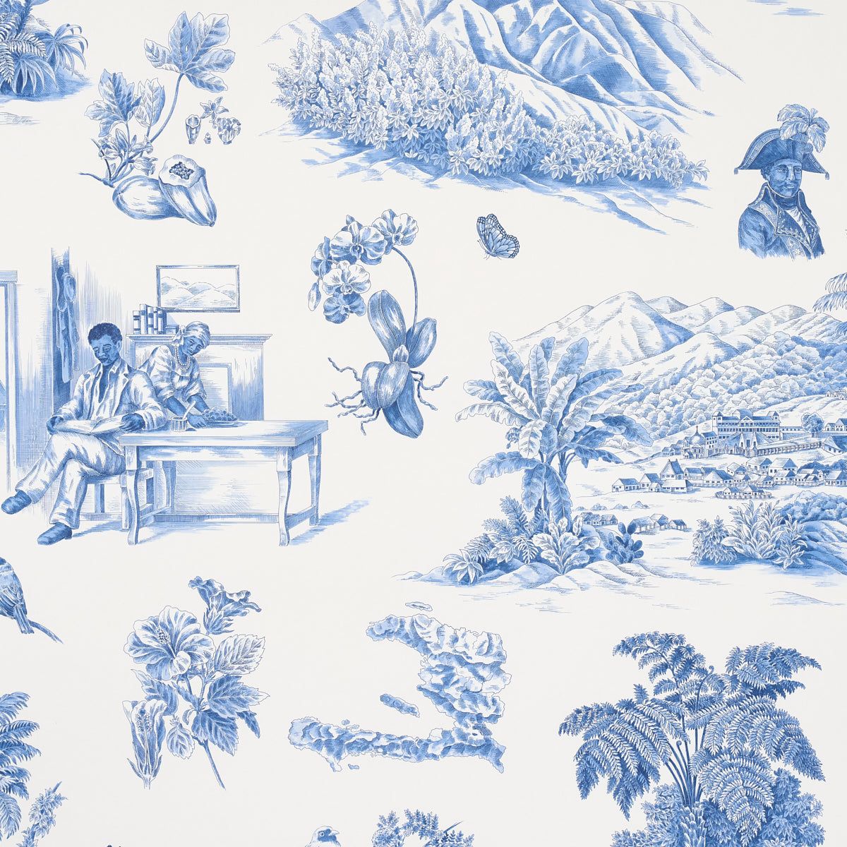 1200x1200 Toussaint Toile Blue on Ivory Wallpaper The Yard