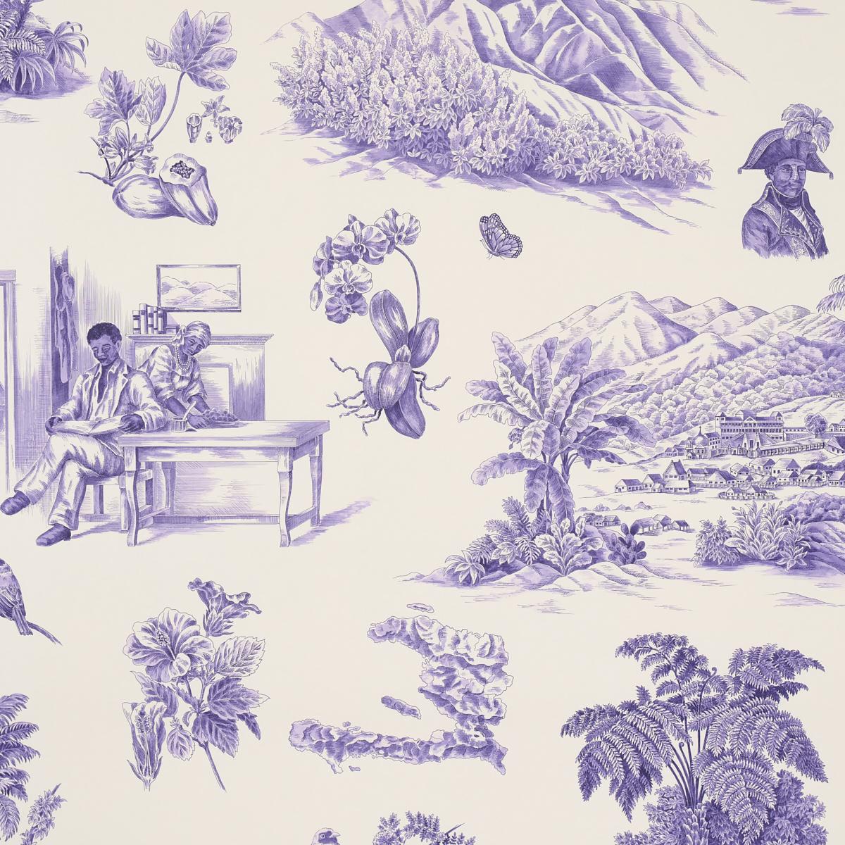 1200x1200 Schumacher Toussaint Toile Purple On Cream Wallpaper
