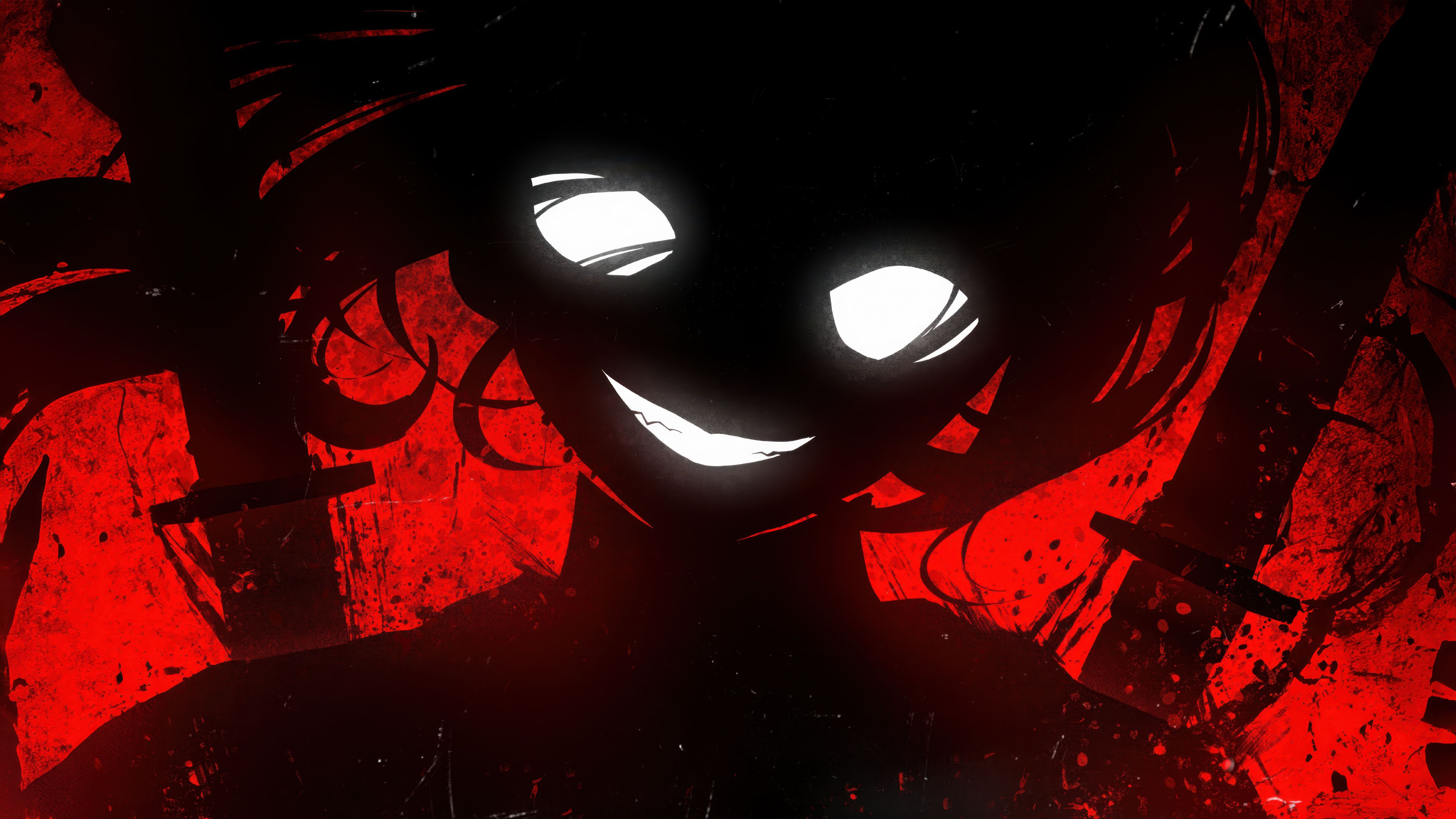 5120x2880 Devil Wallpaper 4K, Anime girl, Red background