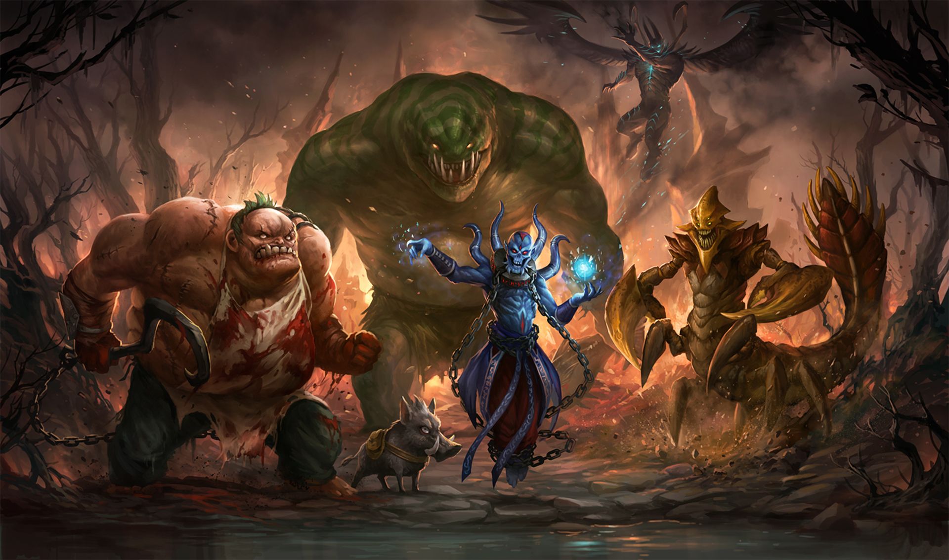 1920x1134 Wallpaper dota tidehunter, pudge, Leviathan, Sand King, Ethreain, Crixalis, Lich for mobile and desktop, section игры, resolution 1920x1134