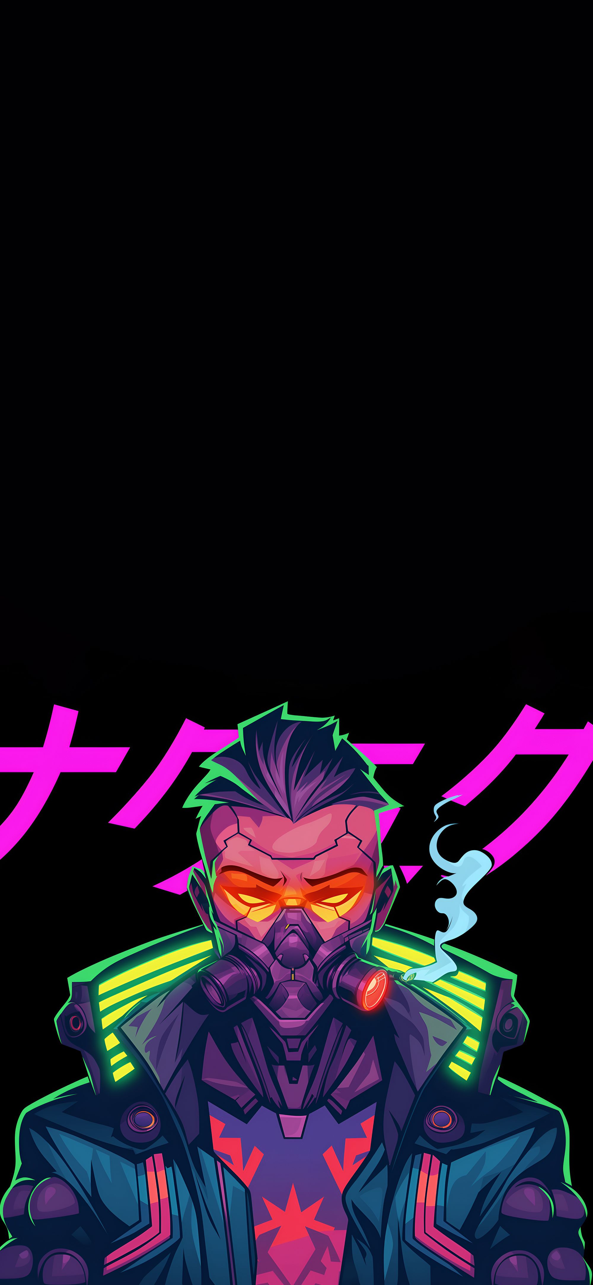 2000x4329 Neon Mask Cyberpunk Wallpaper Neon Art 4K Wallpaper