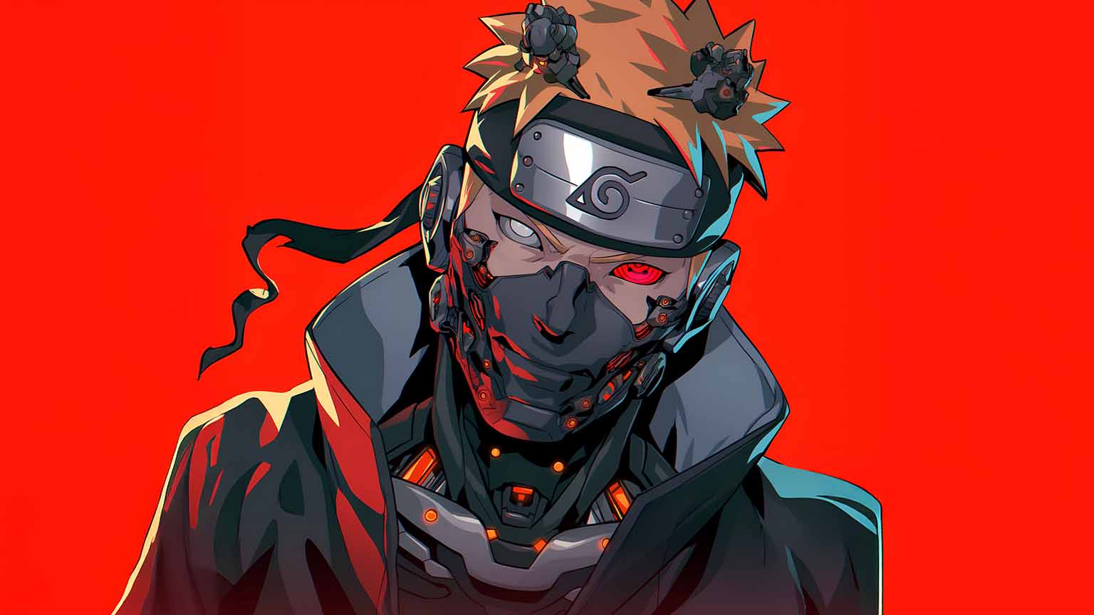 1536x864 Free Naruto Uzumaki in a Cyberpunk Mask Desktop Wallpaper 4K