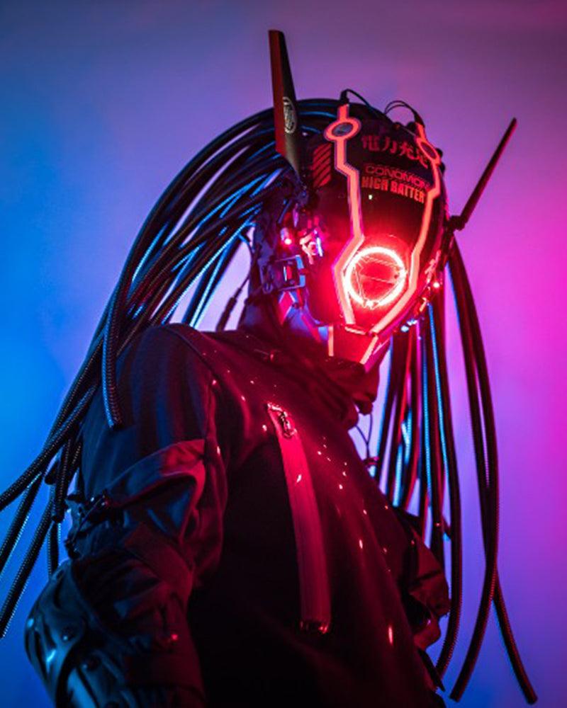 800x1000 APP Controlled LED Dreadlocks Cyberpunk Helmet Mask