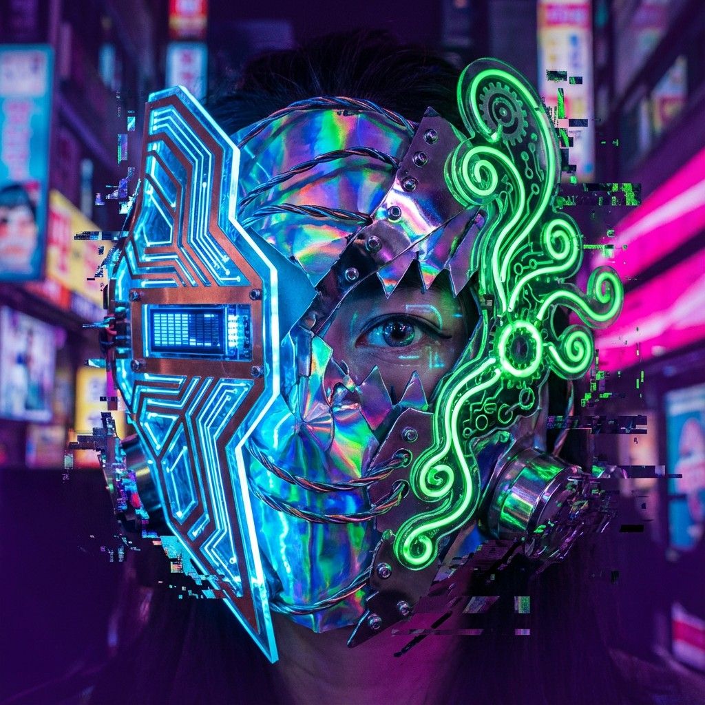 1024x1024 Free Cyberpunk Mask Glitch Image, Cyberpunk, Hacker