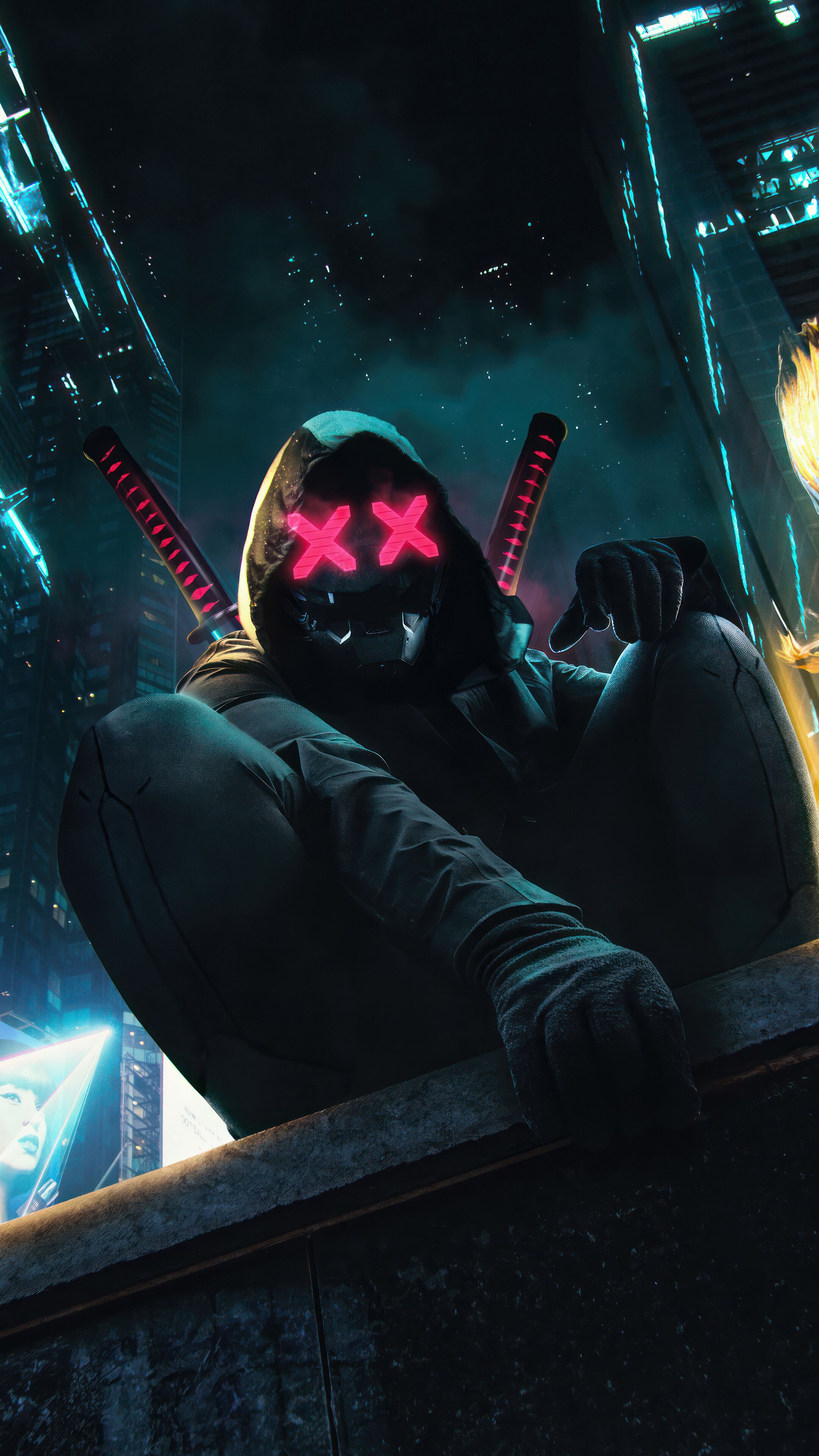 2160x3840 Ninja Cyberpunk Katana Mask 4K Wallpaper iPhone HD Phone i
