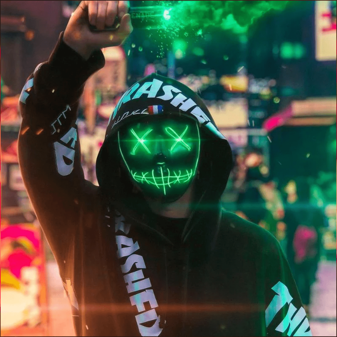 1080x1080 Cyberpunk Neon Purge Mask / 7.08 Wide x 7.87 Long