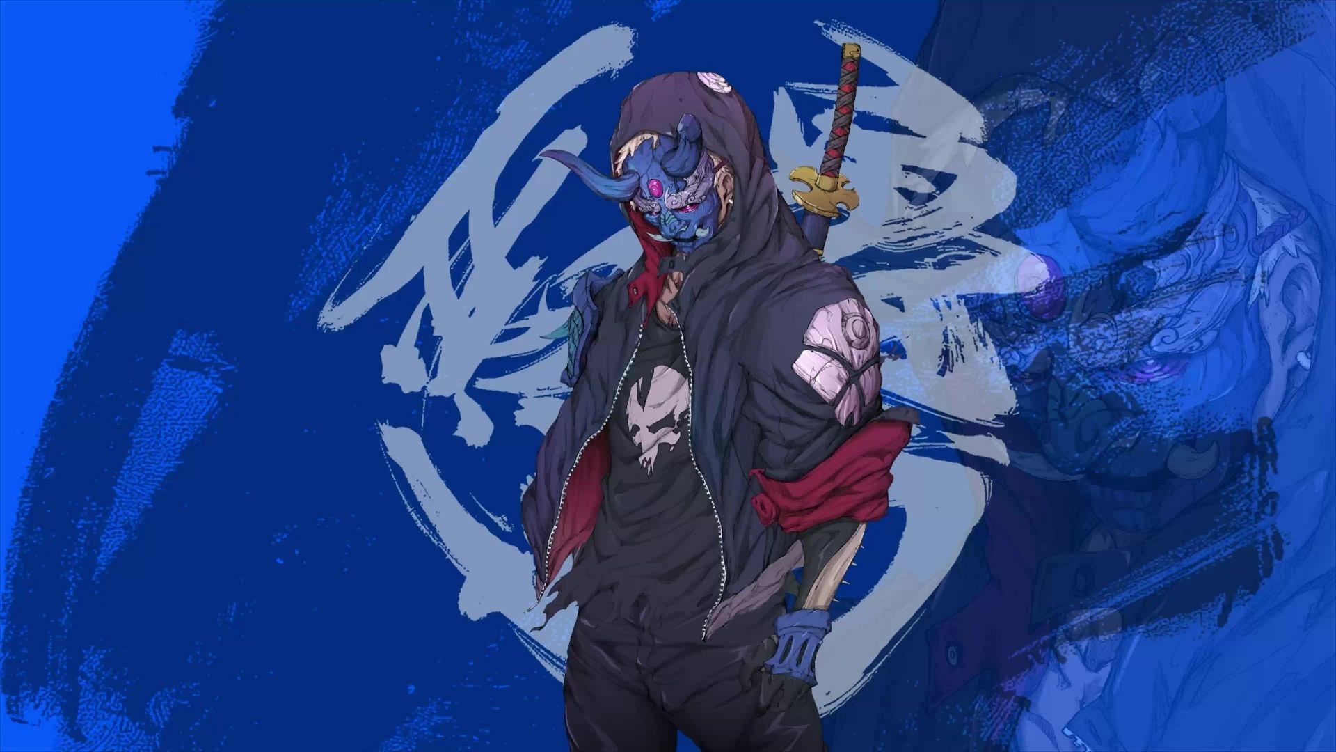 1920x1080 Fantasy Cyberpunk Oni Samurai Mask Live Wallpaper