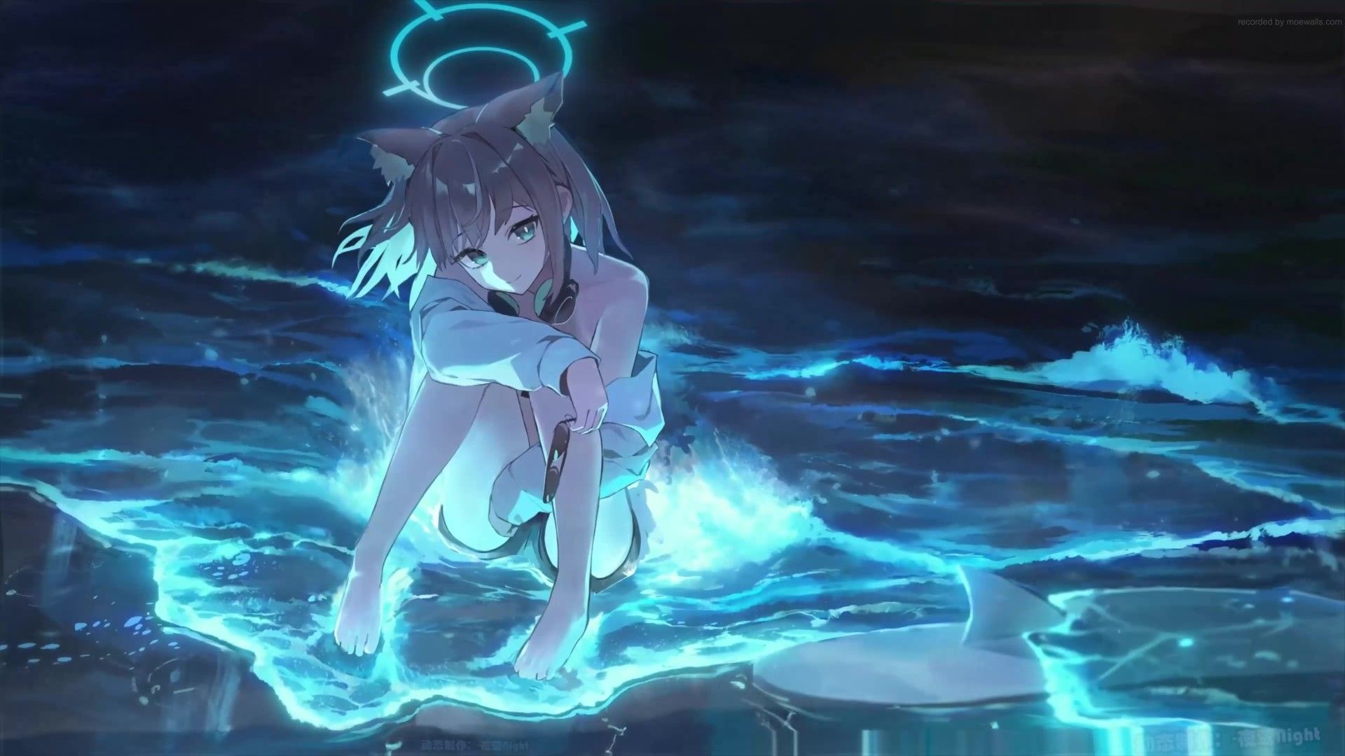 1920x1080 Shiroko Night Beach Blue Archive Live Wallpaper