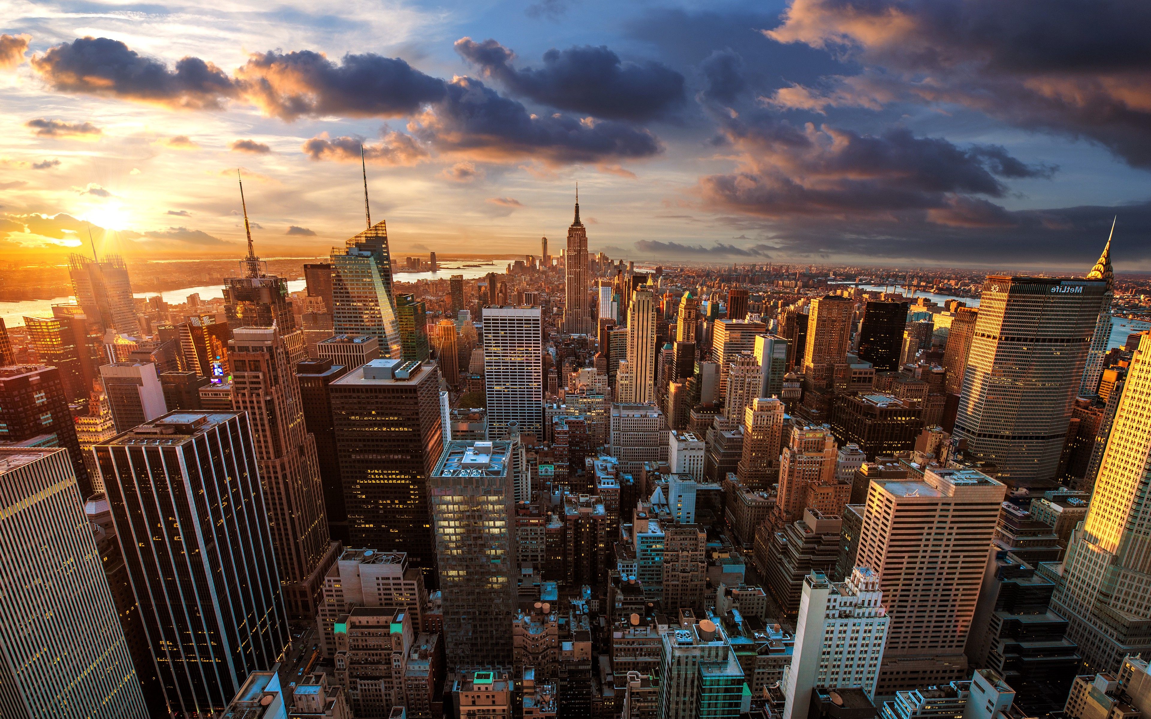 3840x2400 landscape, Cityscape, Building, Sunset, USA, New York City Wallpaper HD / Desktop and Mobile Background