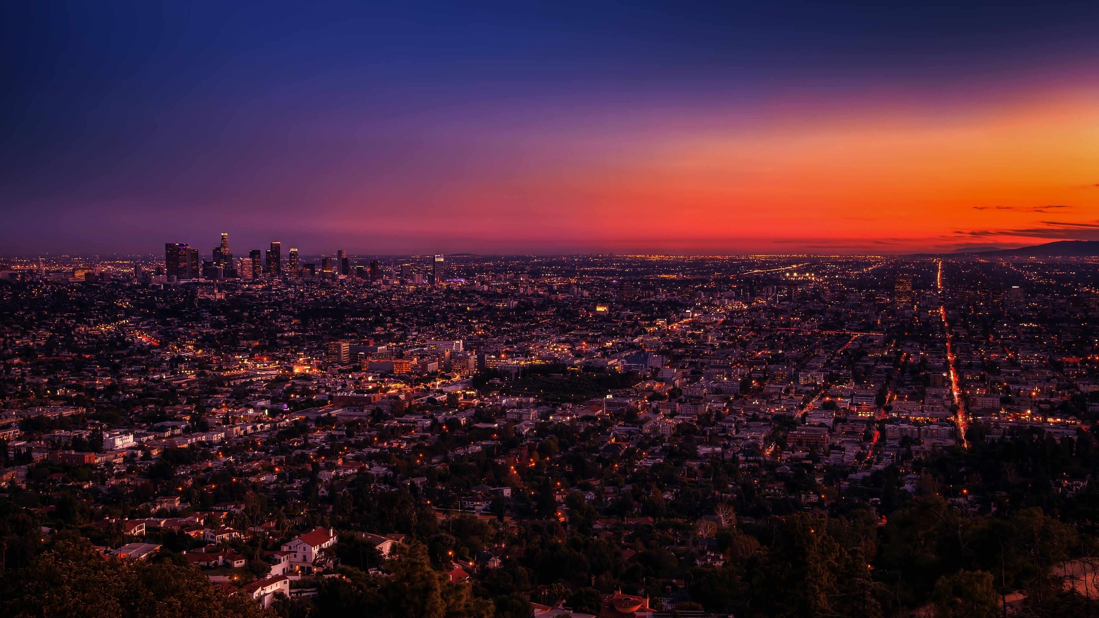 3840x2160 city, Urban, Sunset, Los Angeles, Photohopped, USA, Cityscape, Sunlight Wallpaper HD / Desktop and Mobile Background