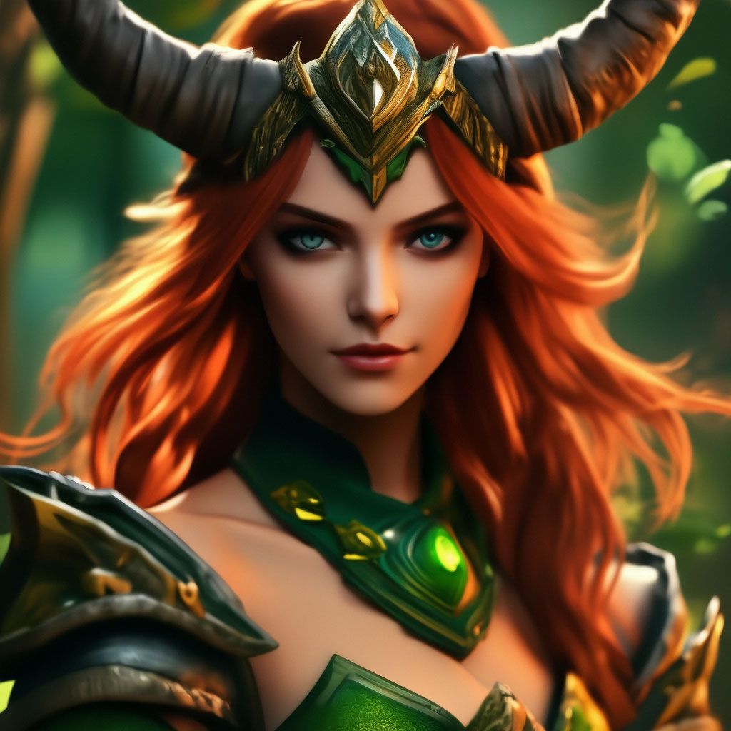 1024x1024 Enchantress with horns, dota 2 anime style, 4k, high resolution, high detail