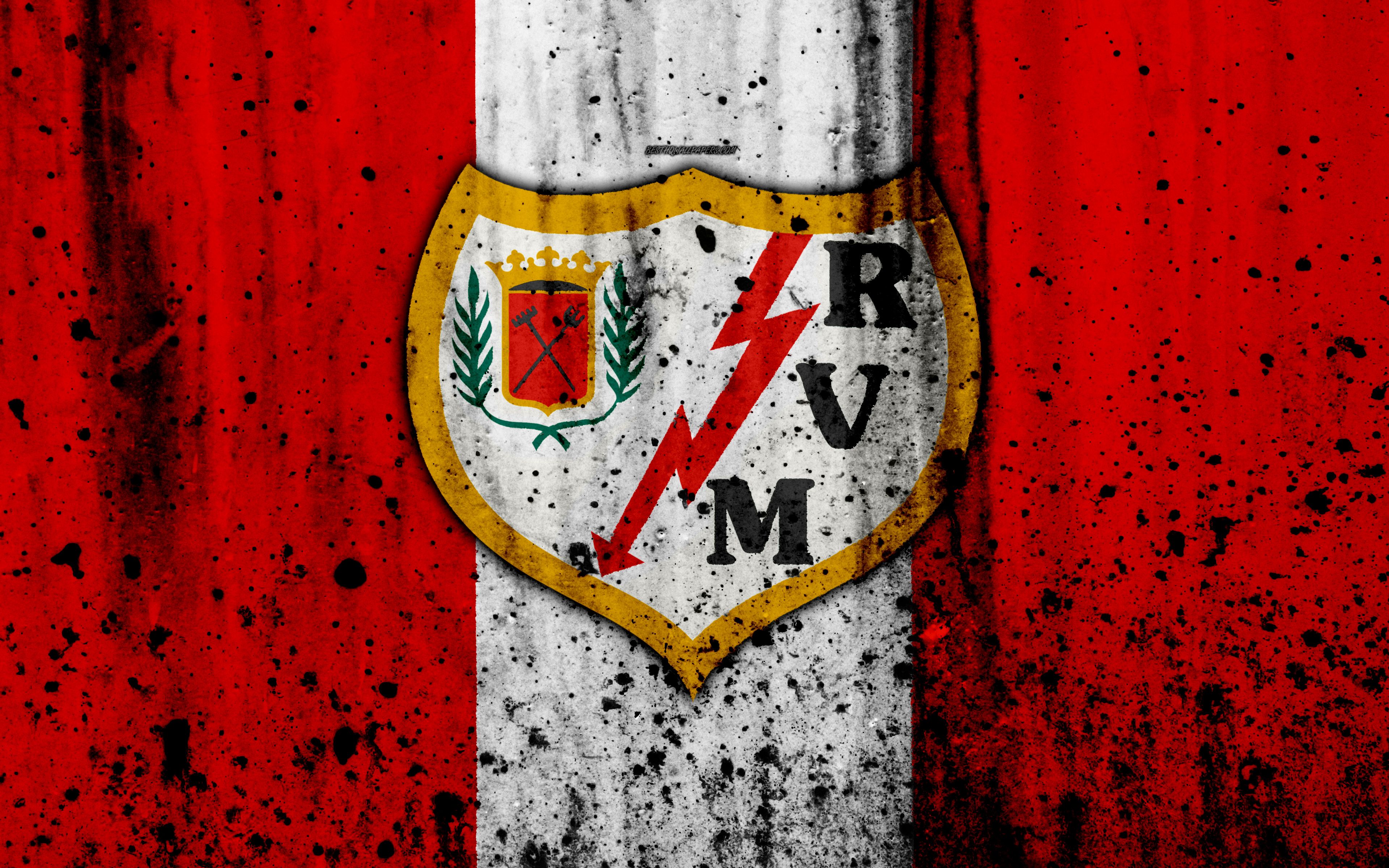 3840x2400 Desktop wallpaper: Sports, Rayo Vallecano, Emblem, Logo, Soccer 4K free download for PC. 457160