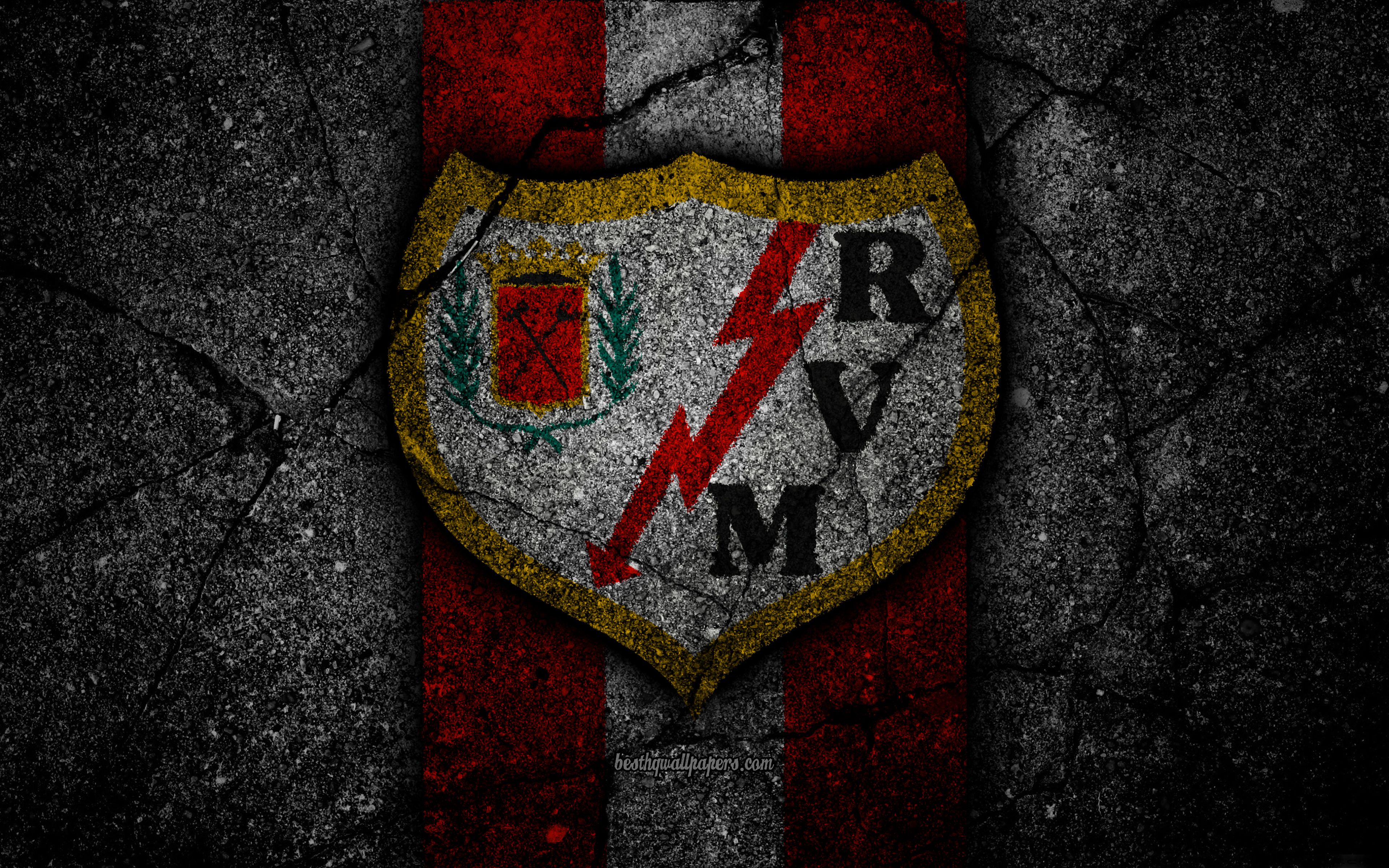 3840x2400 Desktop wallpaper: Sports, Rayo Vallecano, Emblem, Logo, Soccer 4K free download for PC. 457158