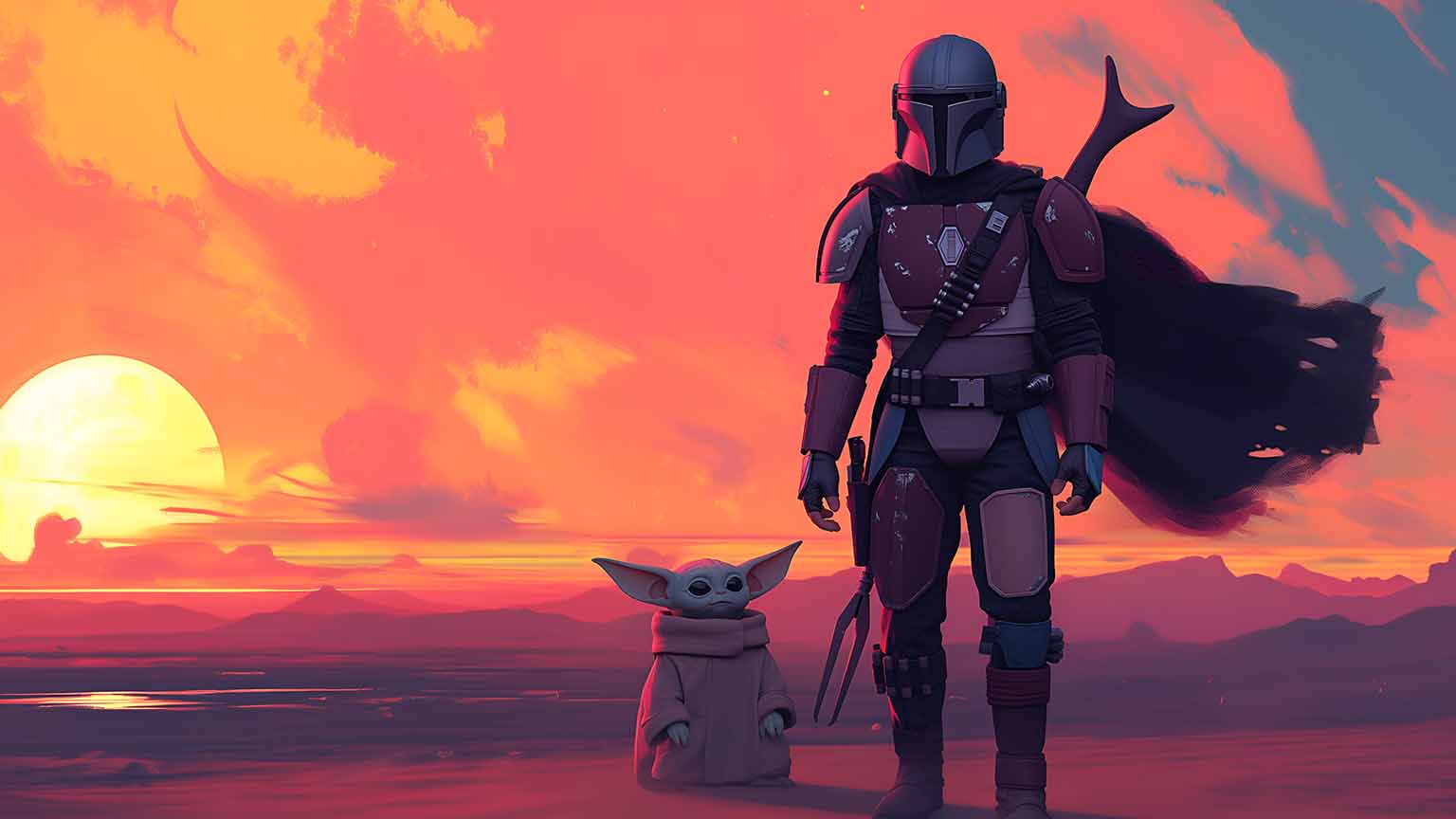 1536x864 Free The Mandalorian Grogu Desert Dusk Desktop Wallpaper