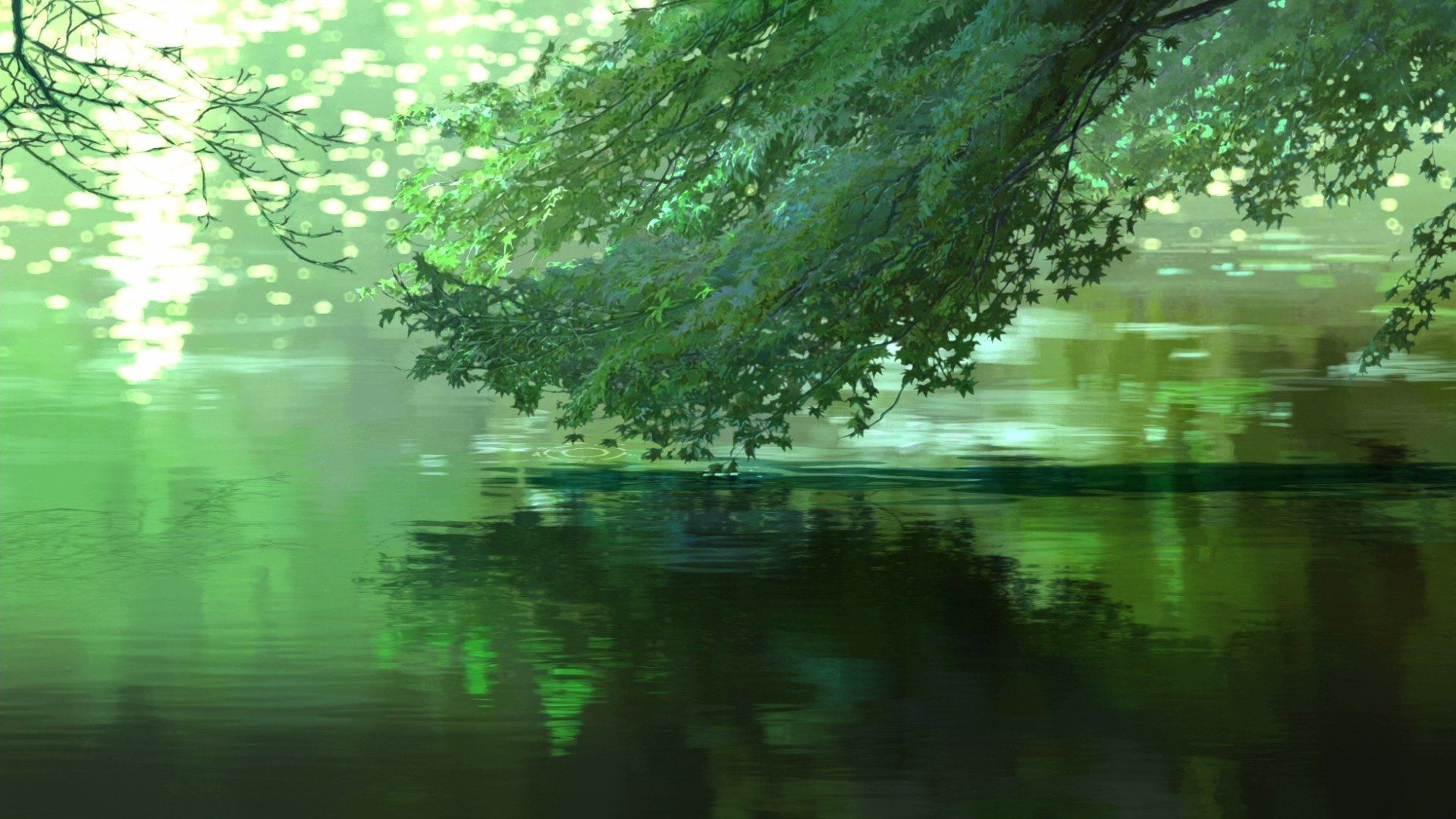 1920x1080 Serene Green Pond: Anime Inspired Garden Of Words HD Wallpaperx1080