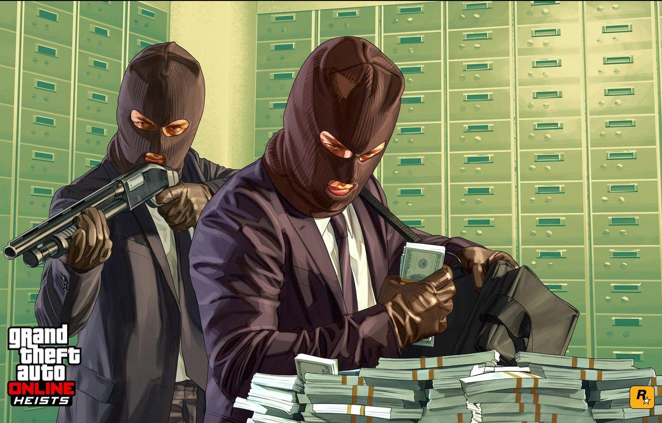 1332x850 Wallpaper the bandits, robbery, players, gta Online, Heists image