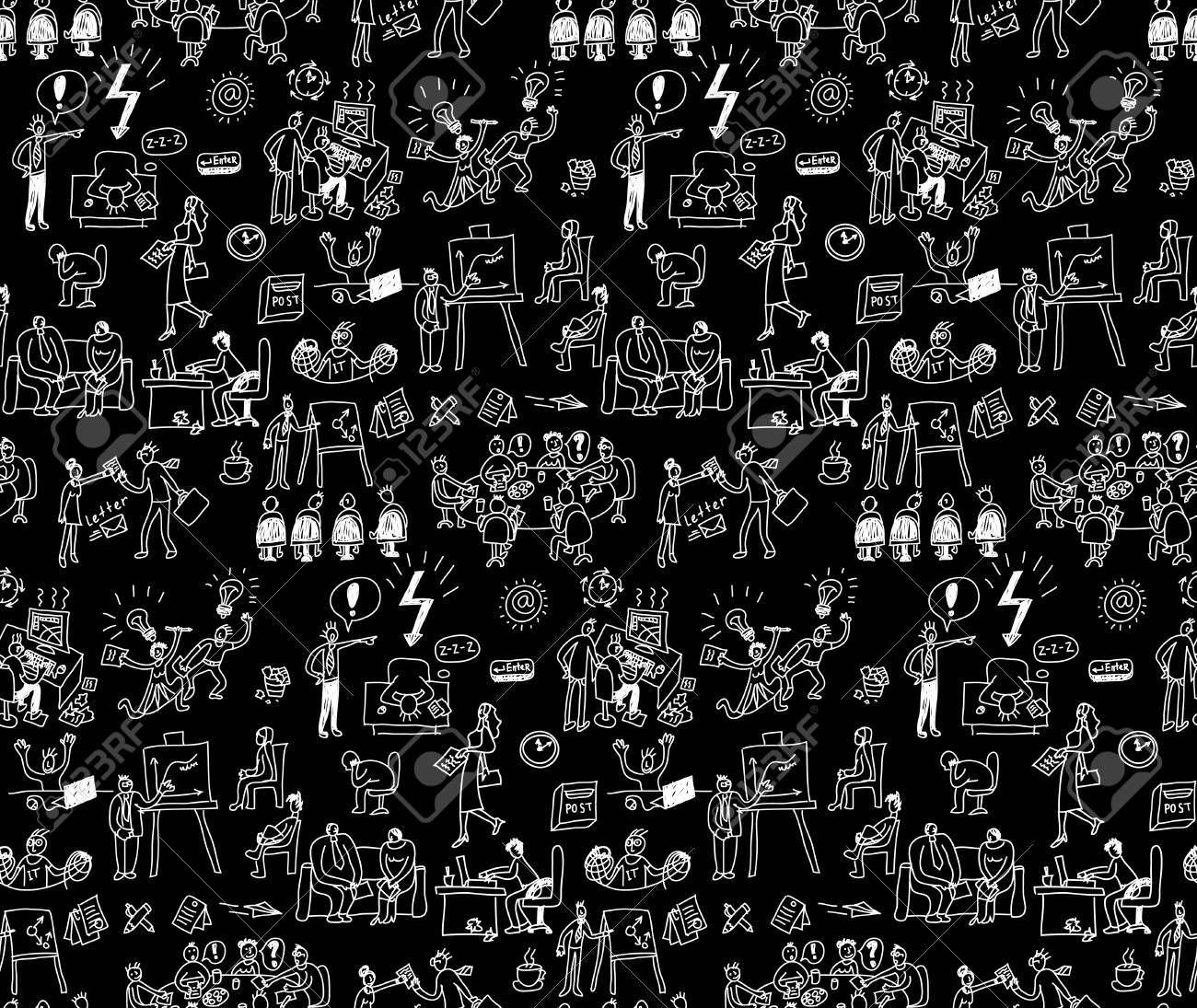 1300x1095 Office Life Black And White Seamless Pattern Business People. Doodles Working Business People Wallpaper. Black And White Vector Illustration. EPS8 Royalty Free SVG, Clipart, Vectors, and Stock Illustration. Image 49561970