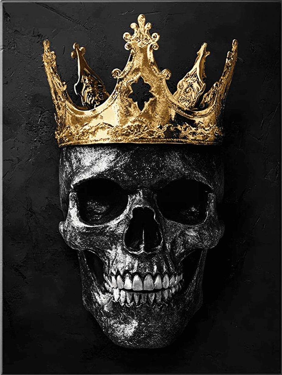 928x1232 Skull With Crown Decorative Painting Canvas Art，Perfect For Living Room，Bedroom，Office，d Gothic Themed Decor. This Grim Reaper Artwork Showcases