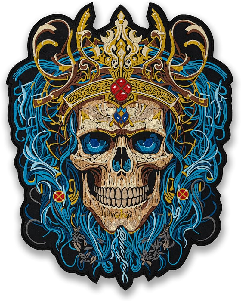 801x1000 EMBROVERSE King Skull Large Patch Crown Skeleton Design, Embroidered Lich Necromantic Art, Mystic Iron On Accessory For Jackets, 12 X 15.3 Inches : Clothing, Shoes & Jewelry