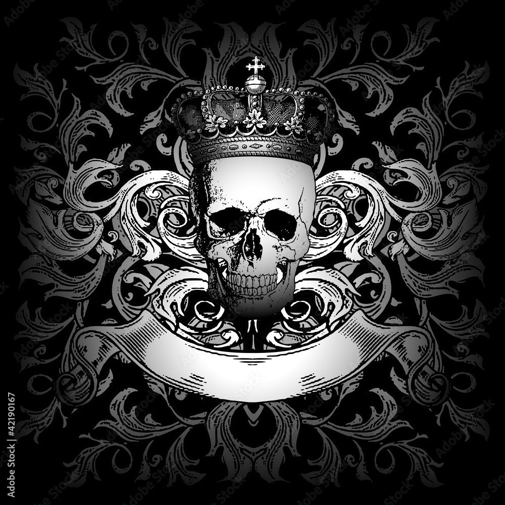 1000x1000 Skull crown and ornament Stock Vector