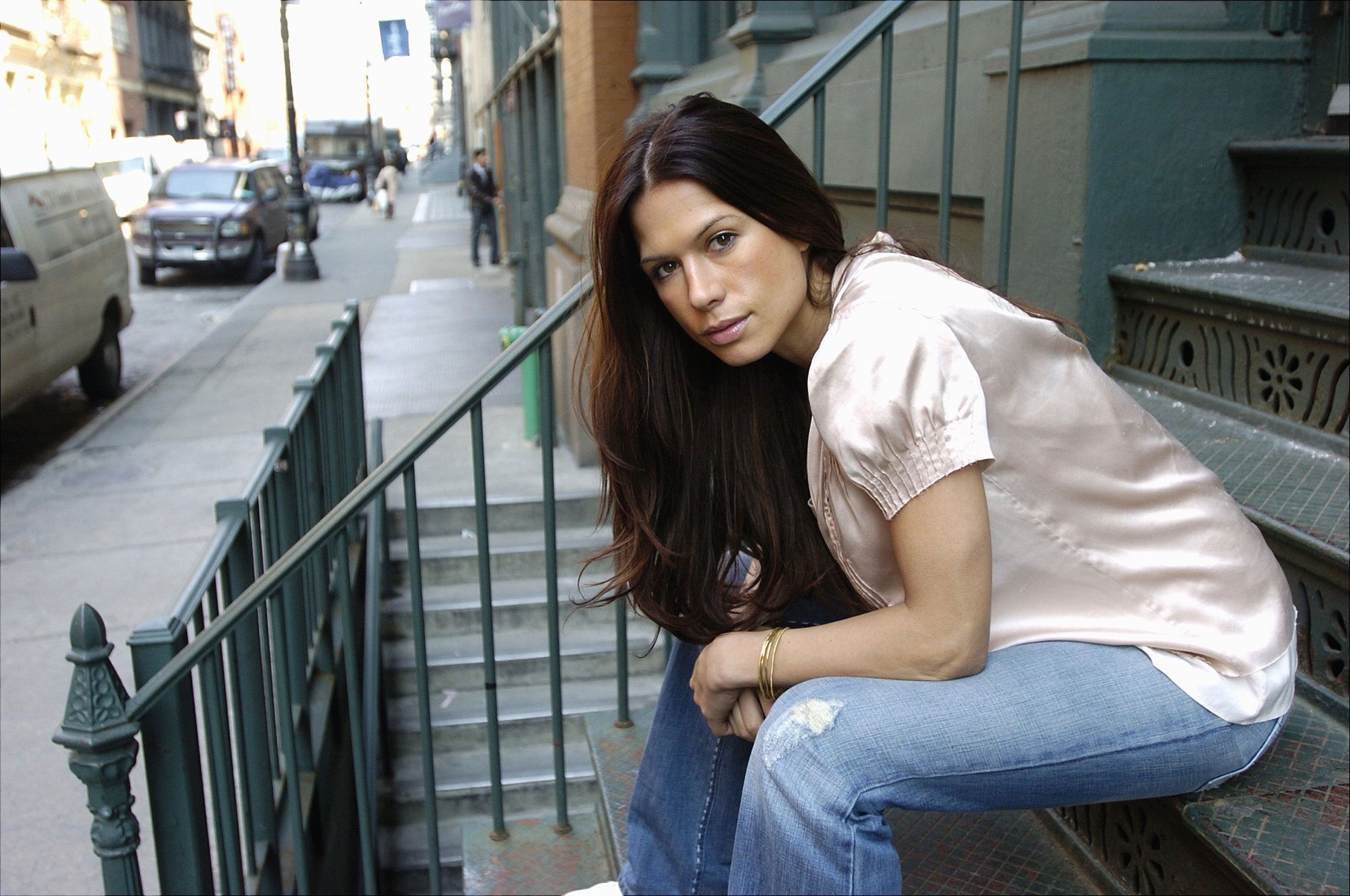 2200x1461 Wallpaper look, pose, street, model, actress, singer, Rhona Mitra, hair for mobile and desktop, section девушки, resolution 2200x1461