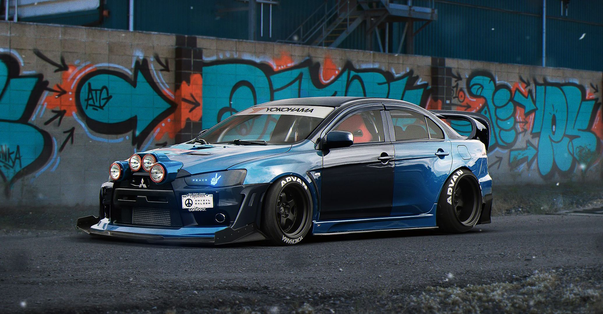 2070x1080 Wallpaper Mitsubishi, Lancer, Evolution, Front, blue, tuning, color, by Khyzyl Saleem for mobile and desktop, section mitsubishi, resolution 2070x1080