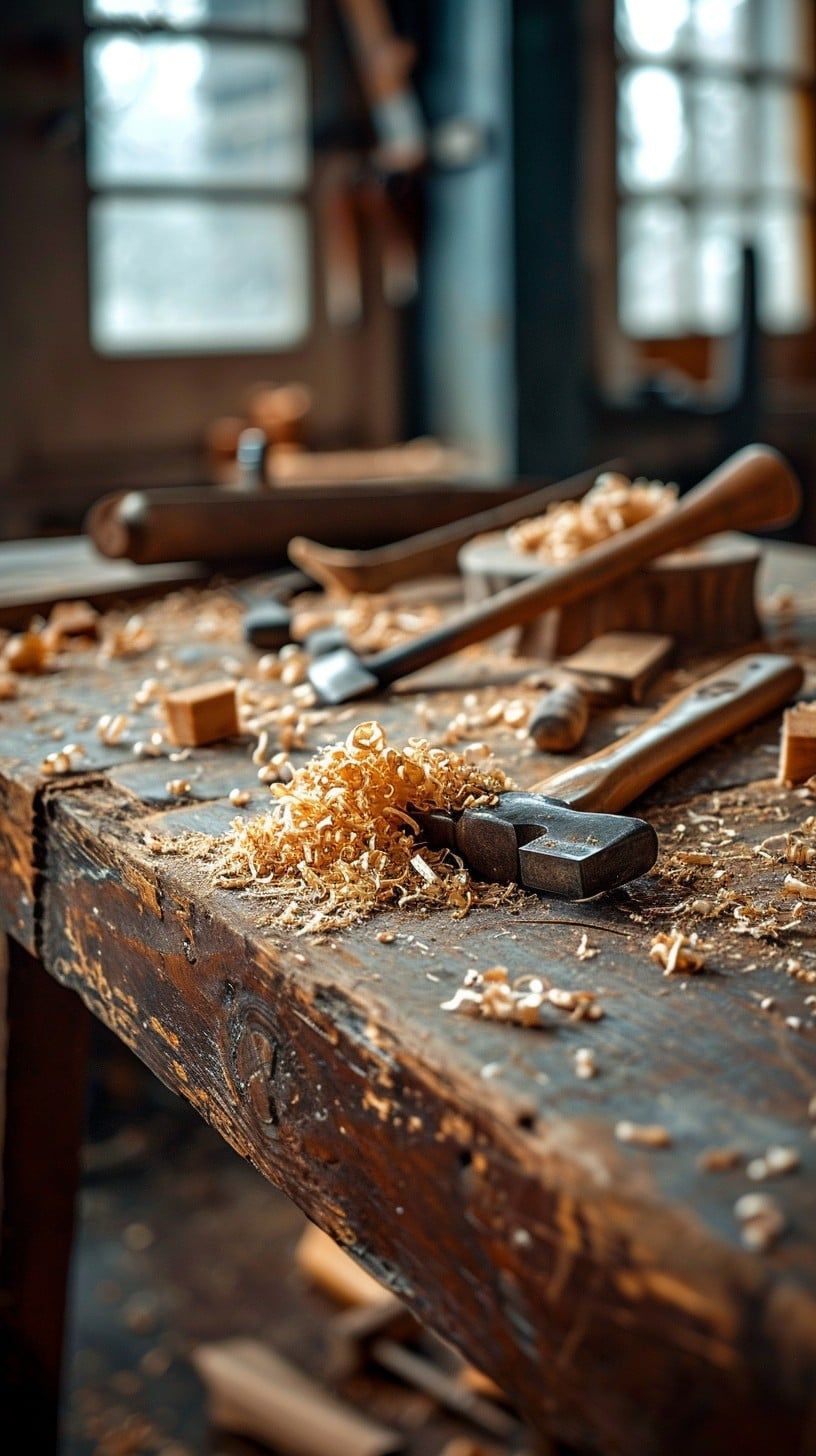816x1456 Free Carpenter's Tool Wall Image, Workbench, Tools