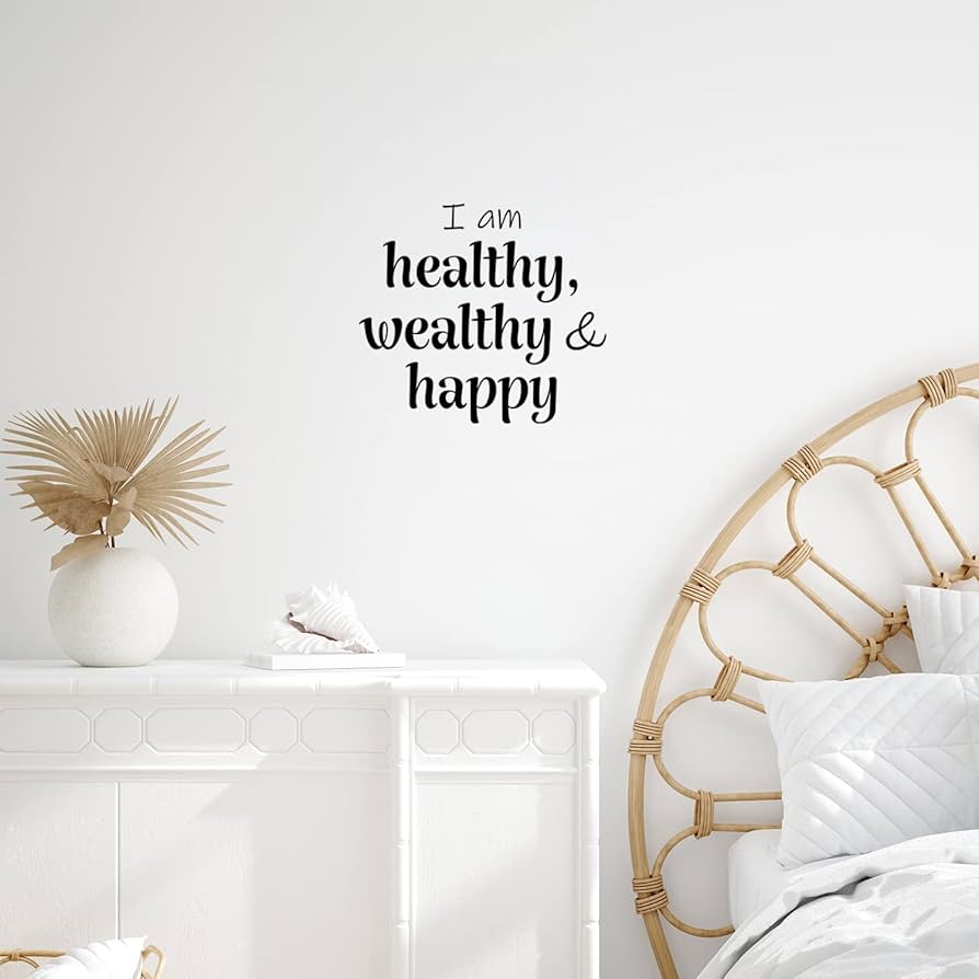894x894 Vinyl Wall Art Decal Am Healthy Wealthy & Happy x 19 Motivating Positive Lifestyle Quote Sticker for Home Bedroom Living Room School Office Gym Fitness