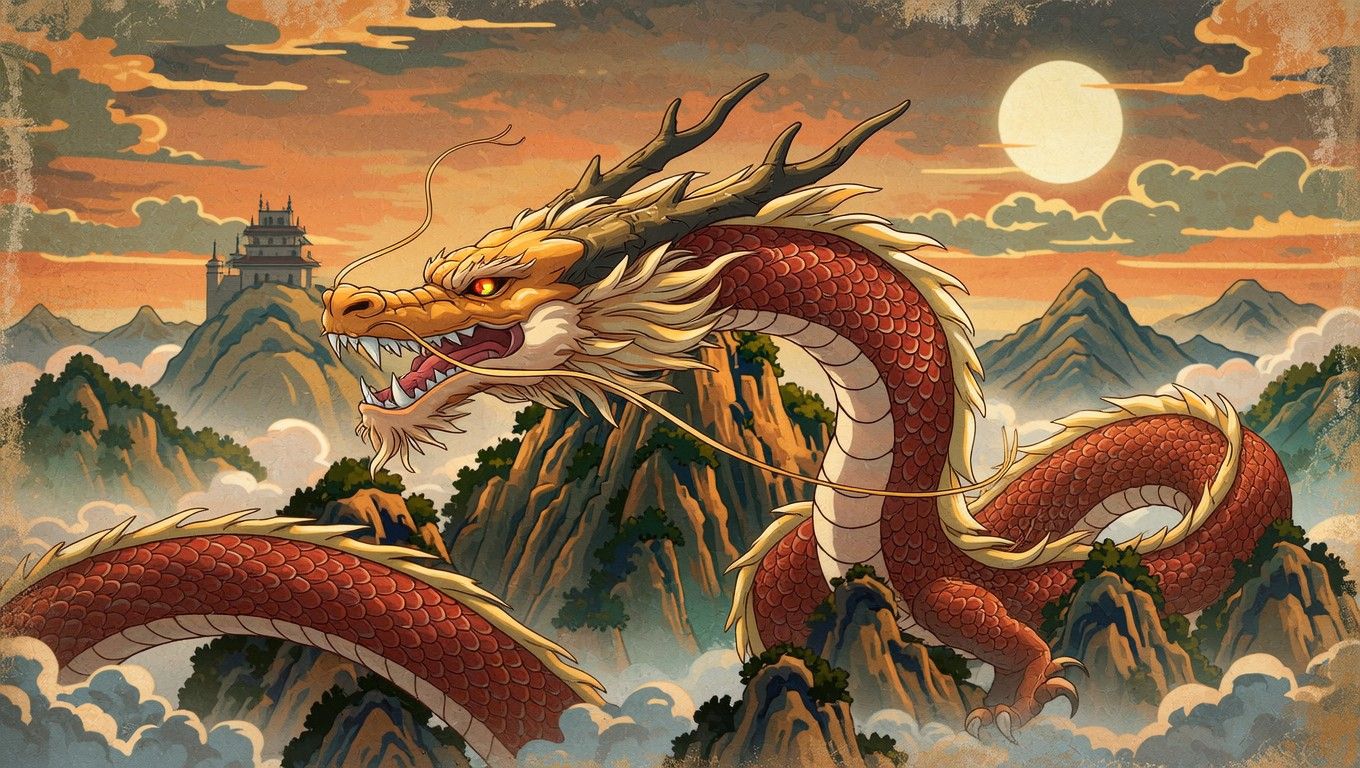 1360x768 Free Ancient Crimson Dragon Image, Mythical, Serpentine