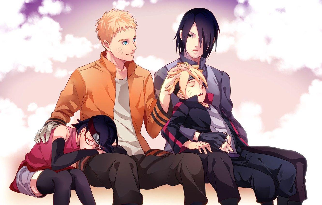 1332x850 Wallpaper children, anime, art, Sasuke, Naruto, Sasuke Uchiha, Uzumaki Naruto, Sarada, Boruto, fathers, Uzumaki Boruto image for desktop, section сёнэн