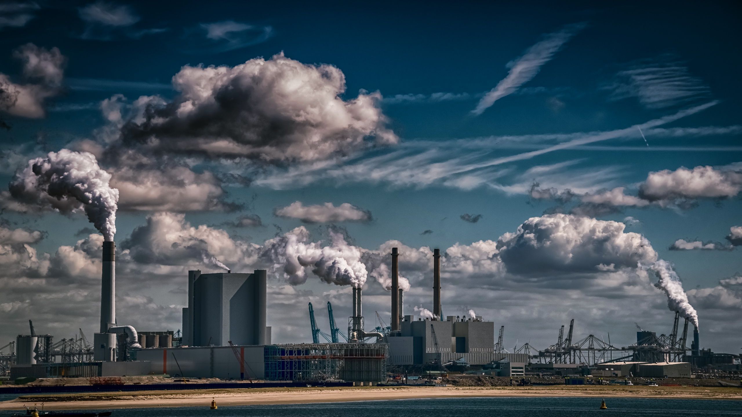 2560x1440 sky, Industrial, Clouds, Blue, Factories, Environment Wallpaper HD / Desktop and Mobile Background