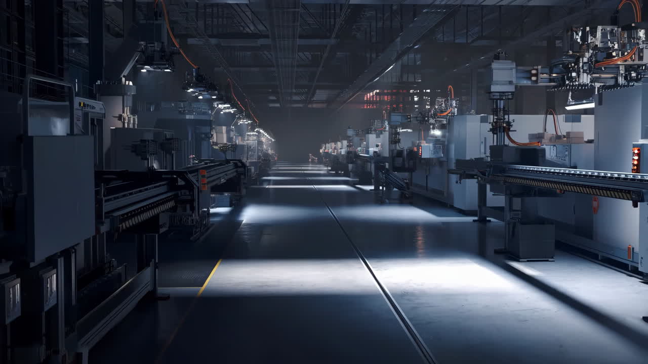 1280x720 Industrial factory interior photo long view of equipment and pipelines