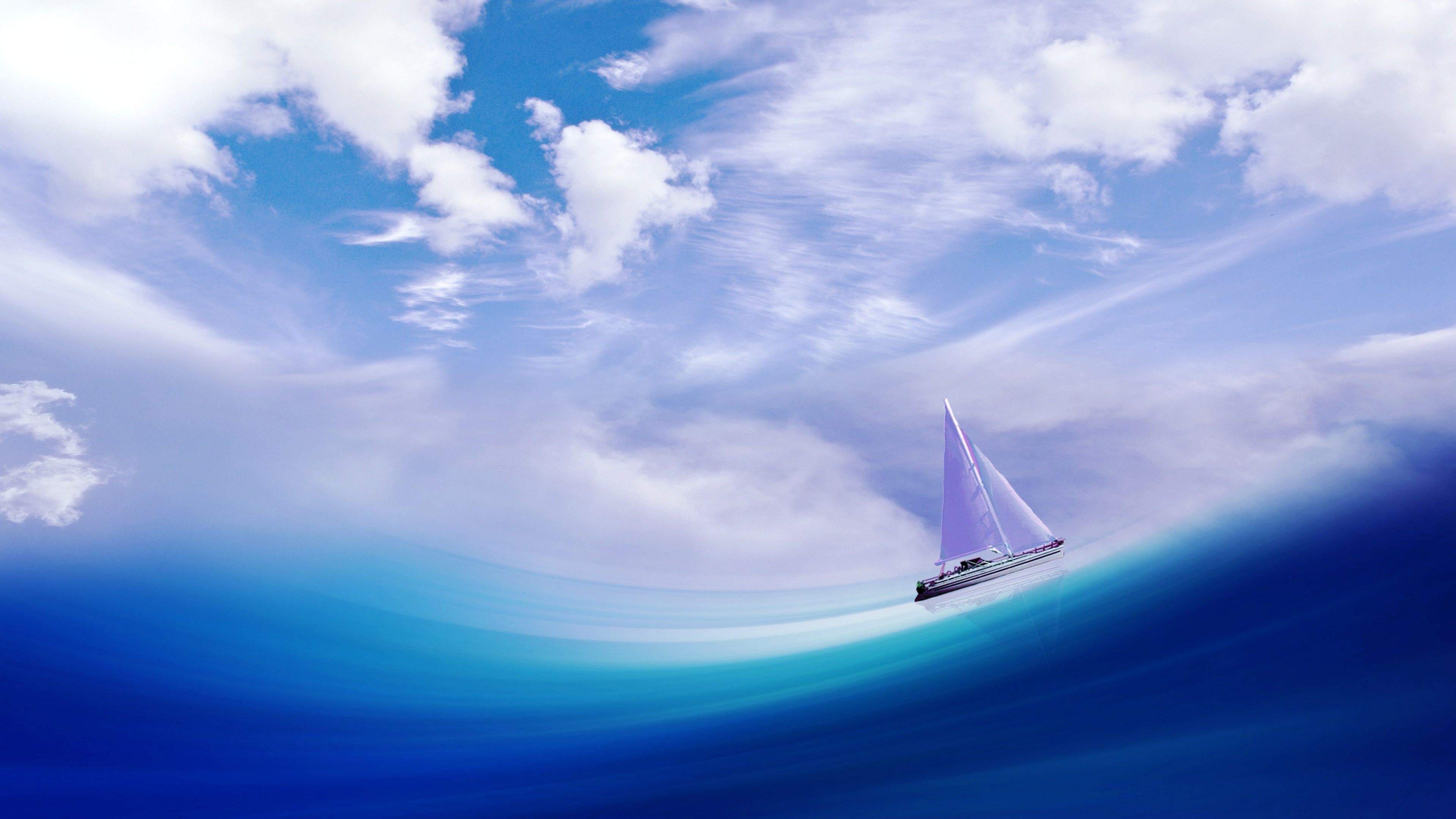 3840x2160 Sailing ship Wallpaper 4K, Illusion, Sea, Cloudy Sky