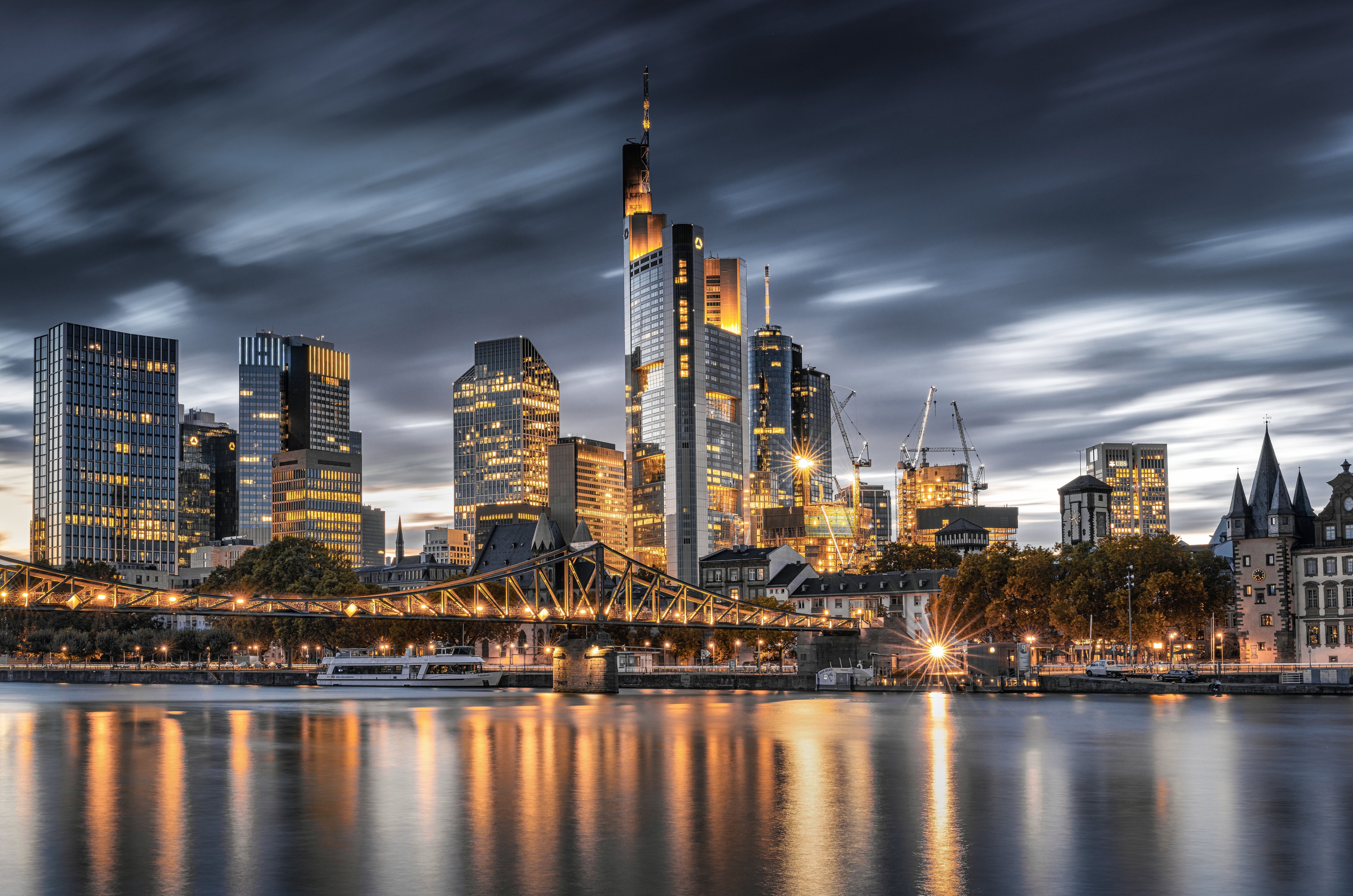 6143x4070 Frankfurt Wallpaper 4K, Night City, Germany, City Skyline