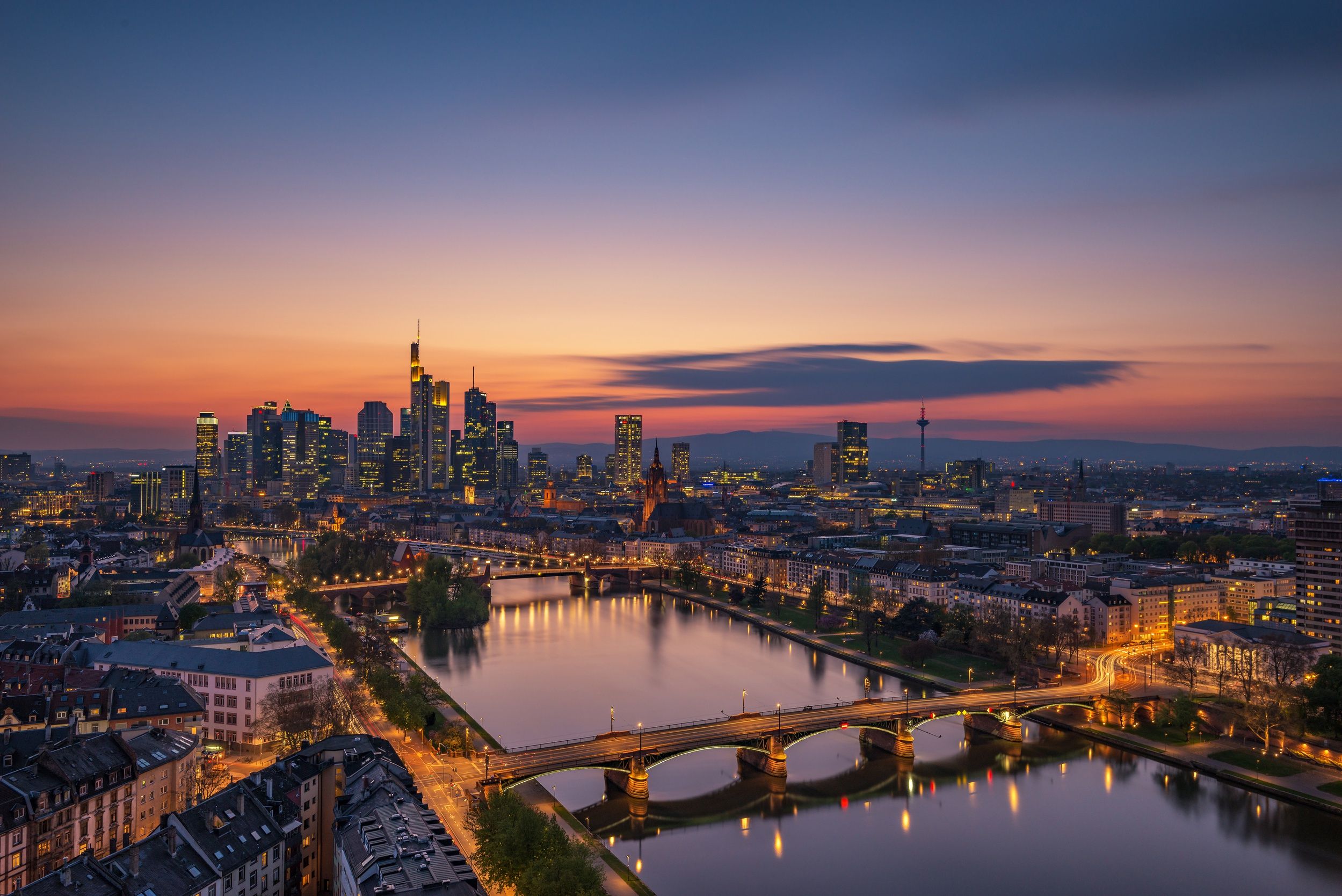 2499x1668 Wallpaper night, Germany, Frankfurt am main for mobile and desktop, section город, resolution 2499x1668