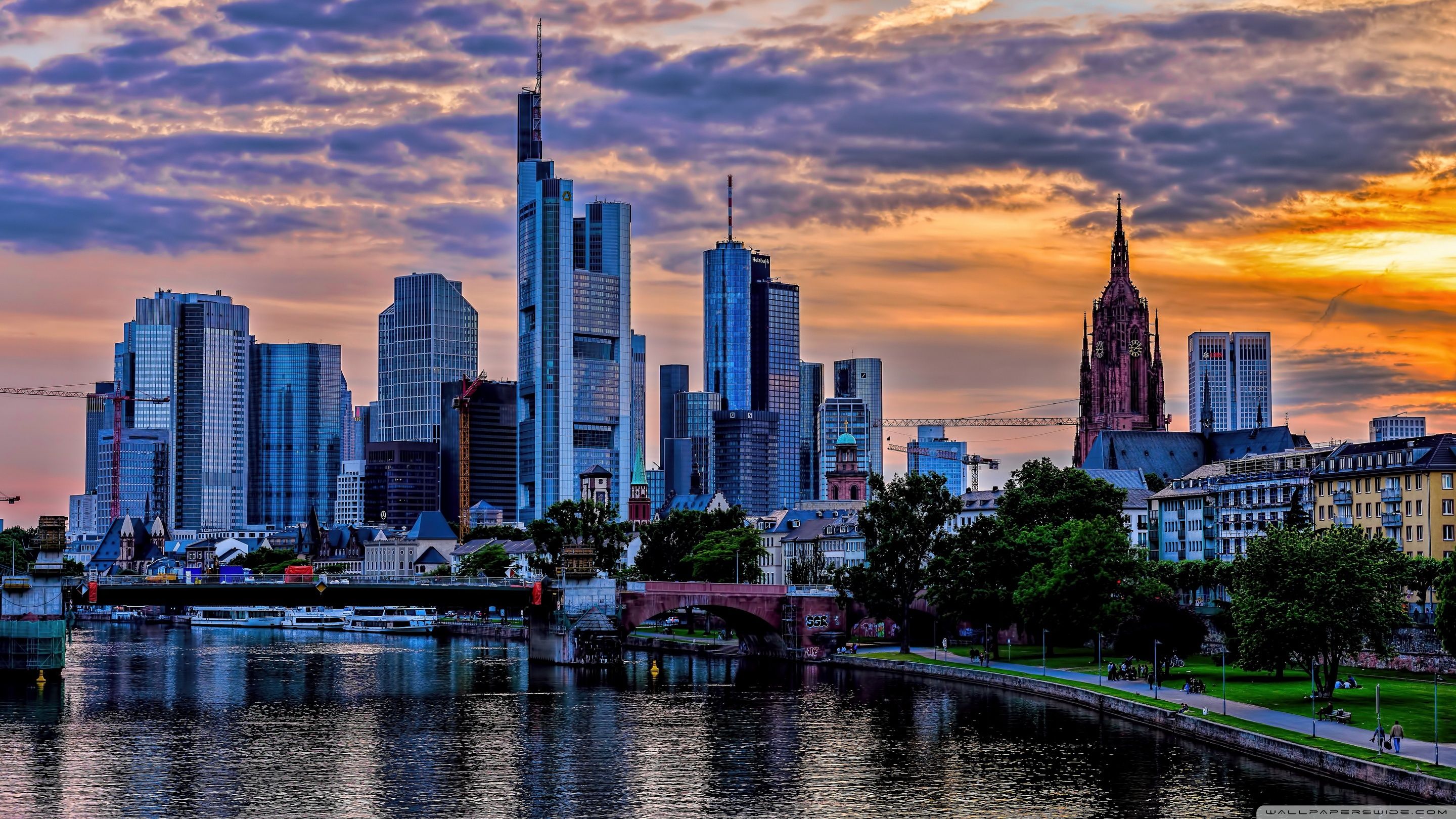 2880x1620 Frankfurt Skyscrapers Skyline, Main River, Germany 4K UHD Wallpaper for UltraHD Desktop and TV : Dual Monitor : Smartphone and Tablet Devices