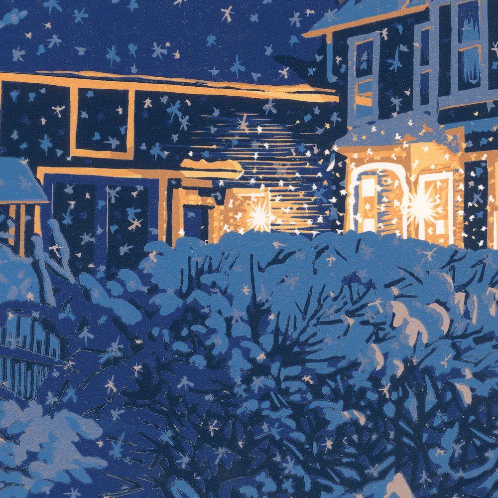 1000x999 Quiet Night, linocut print by William H. Hays
