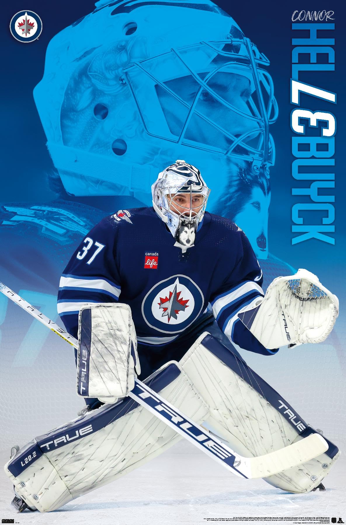 1185x1800 Trends International NHL Winnipeg Jets Hellebuyck 24 Wall Poster, 34L x 22.4W, Premium Unframed Version: Posters & Prints
