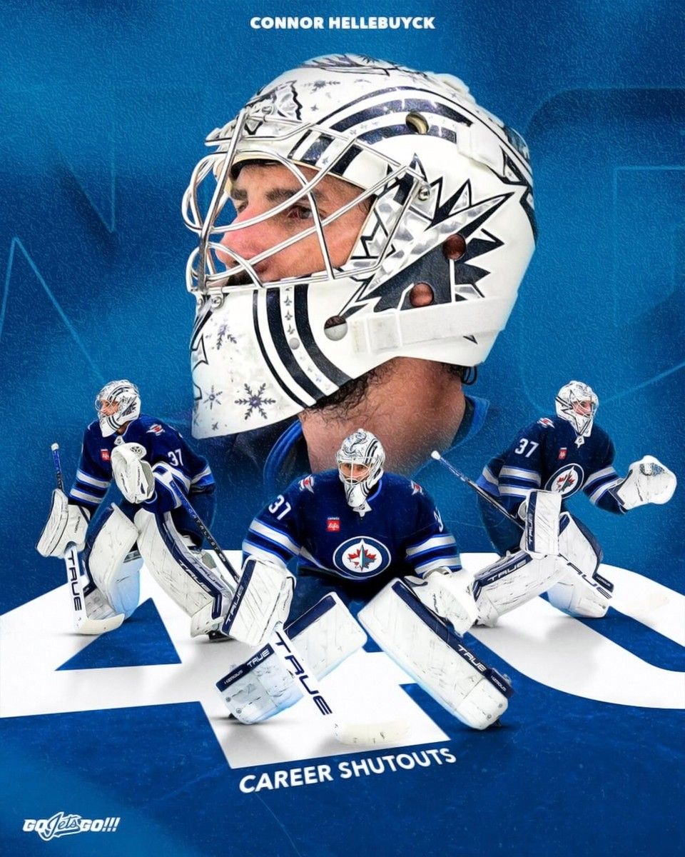 960x1200 Connor Hellebuyck 40 Career Shutouts Winnipeg Jets 8x10 NHL Hockey Photo