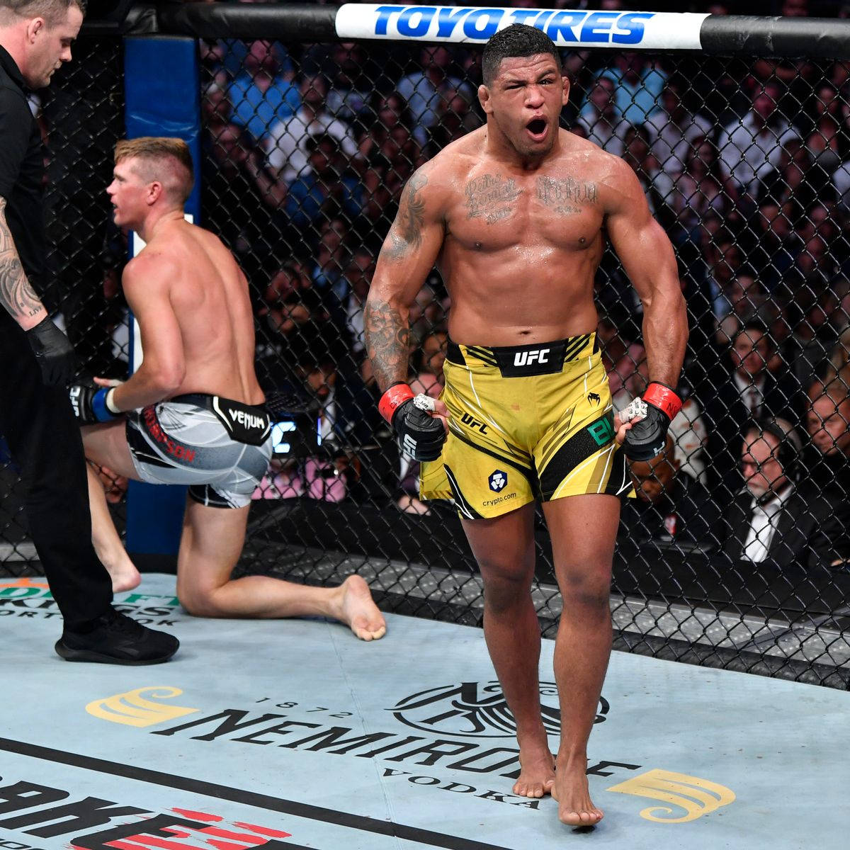1200x1200 Download Gilbert Burns Celebrating Victory over Stephen Thompson Wallpaper