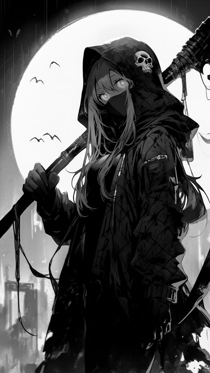736x1308 Wallpaper girl, mask, hood, moon, black and white, art, Space 4K by user4420441. Download wallpaper girl, mask, hood, moon, black and white, art for free