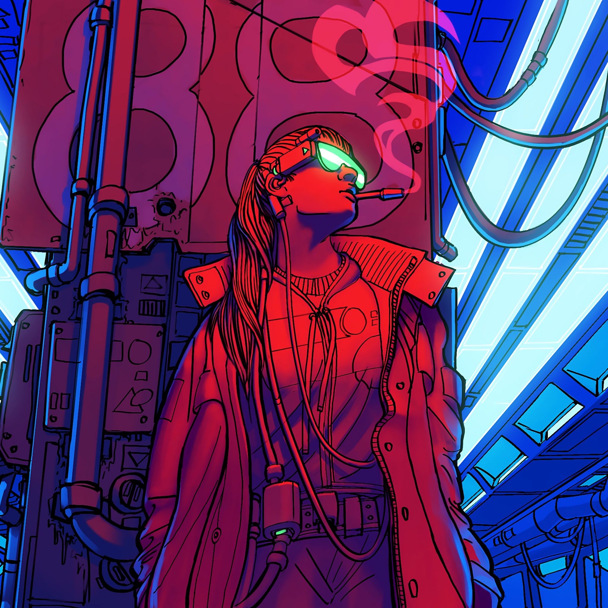 2048x2048 Baddie Wallpaper 4K, Cyberpunk girl, Neon art, Badass
