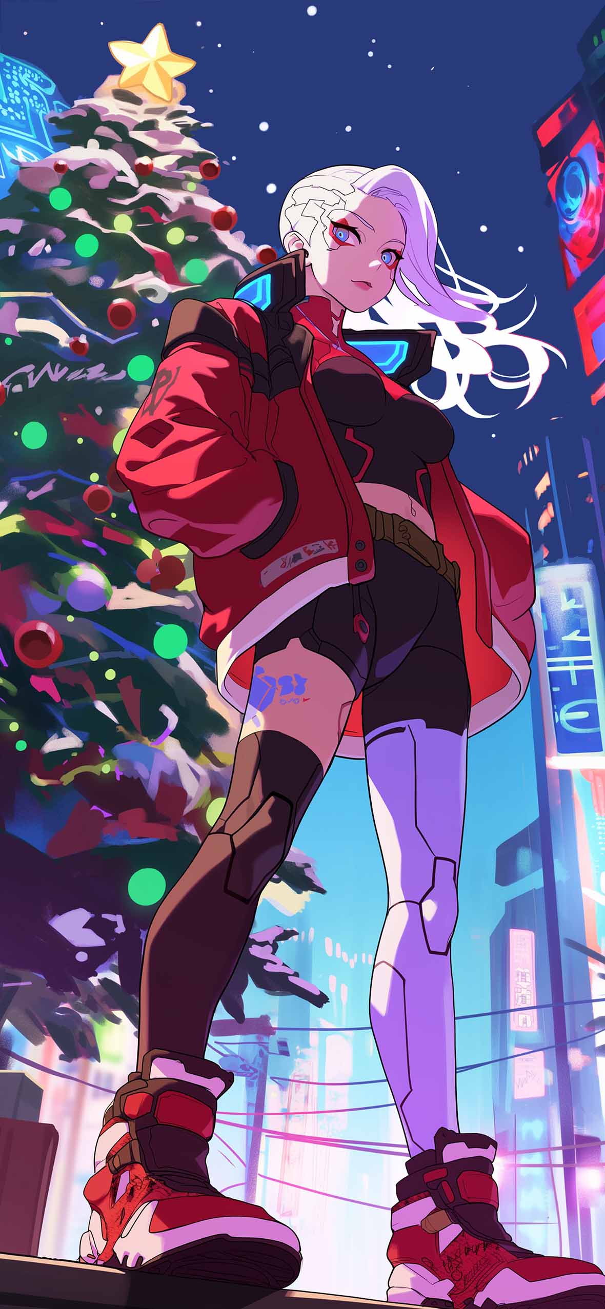 1180x2554 Cyberpunk Christmas Baddie Girl Wallpaper HD Wallpaper