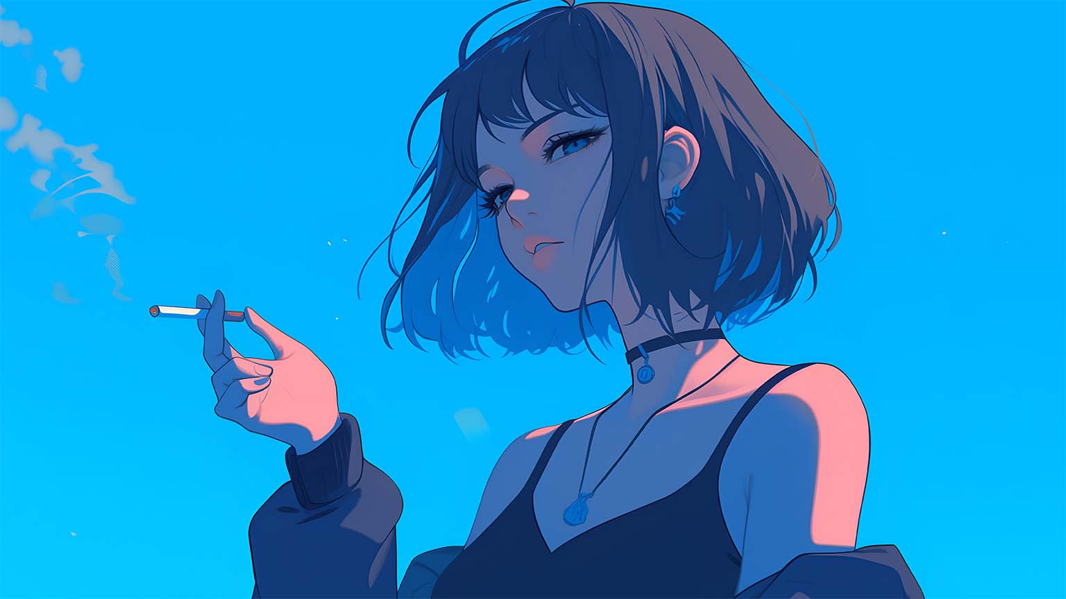 1536x864 Cool Anime Baddie Girl Smoking Desktop Wallpaper