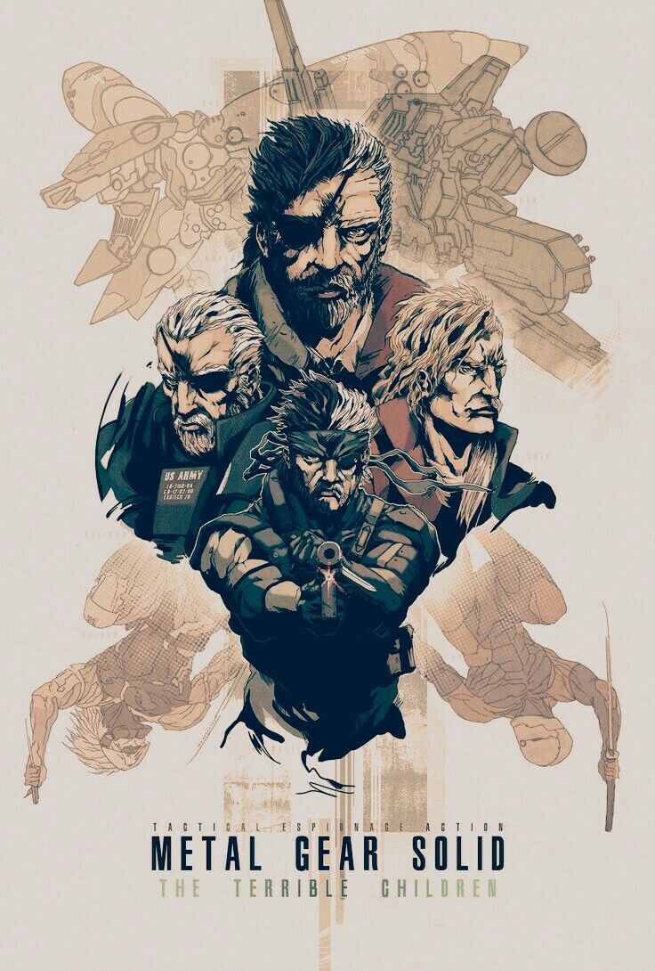 736x1090 Big Boss: And his three cloned children. Solidus, Liquid, Solid Snake