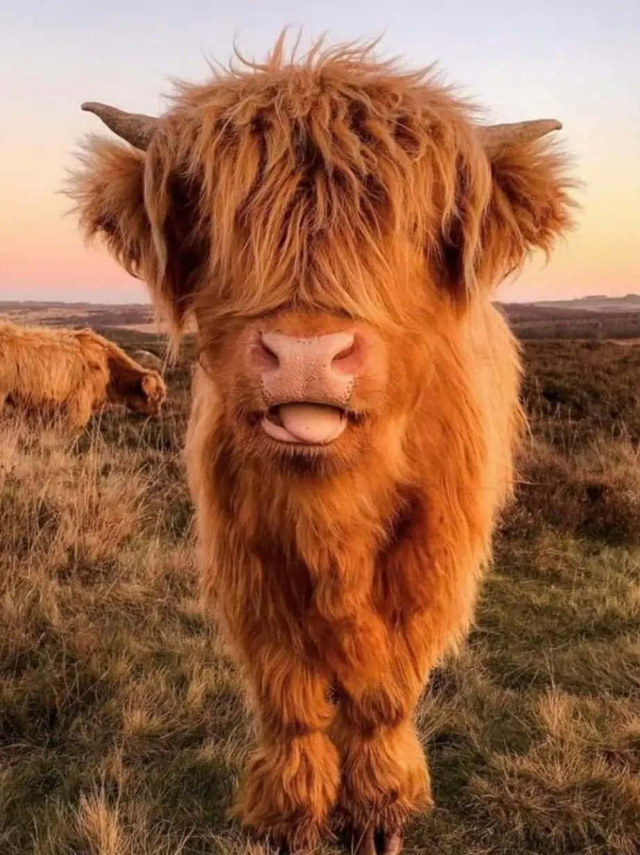 923x1233 Download Highland Cow Sunset Wallpaper