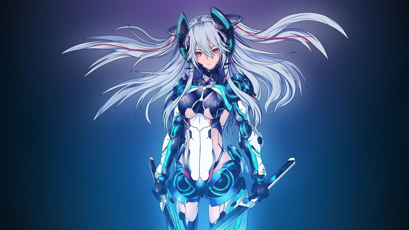 1366x768 Mecha Girl Anime Classic High Quality Wallpaper