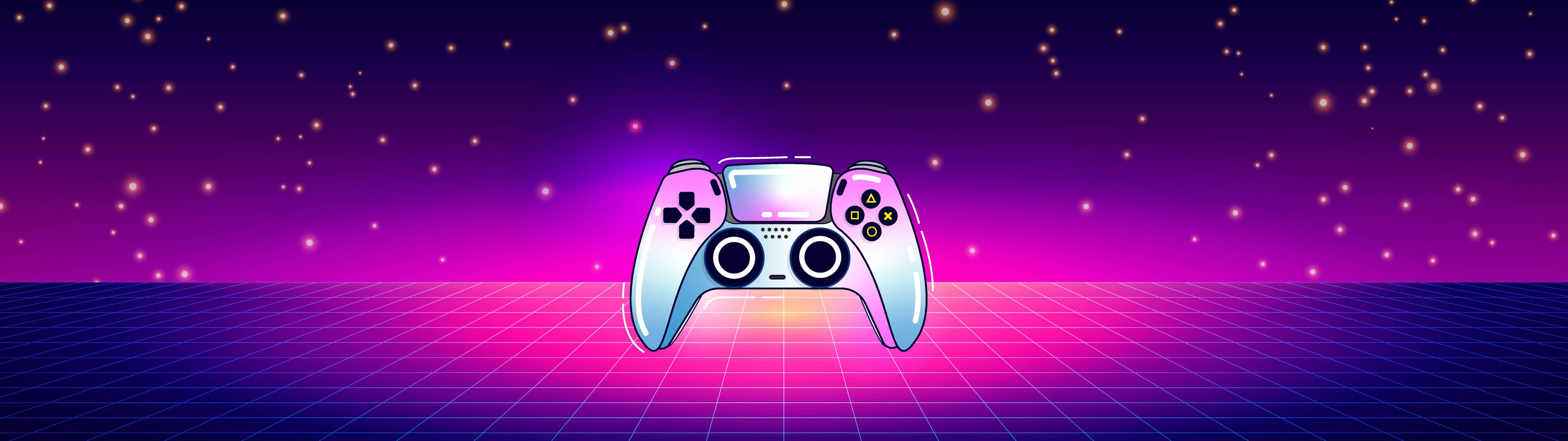 5120x1440 Download 5120x1440 Gaming Vaporwave Ps5 Controller Wallpaper