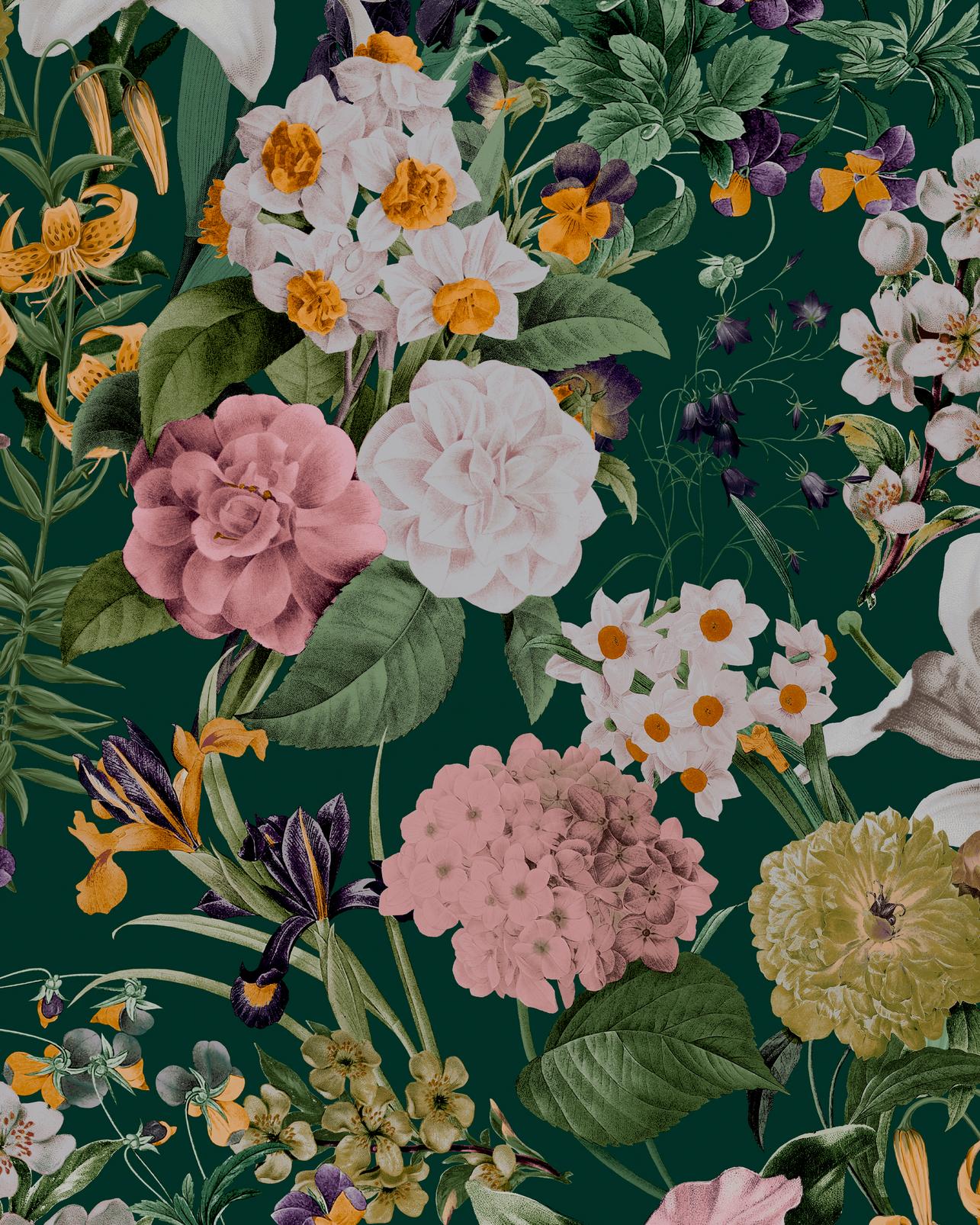 1285x1606 Glasshouse Flora Emerald Wallpaper
