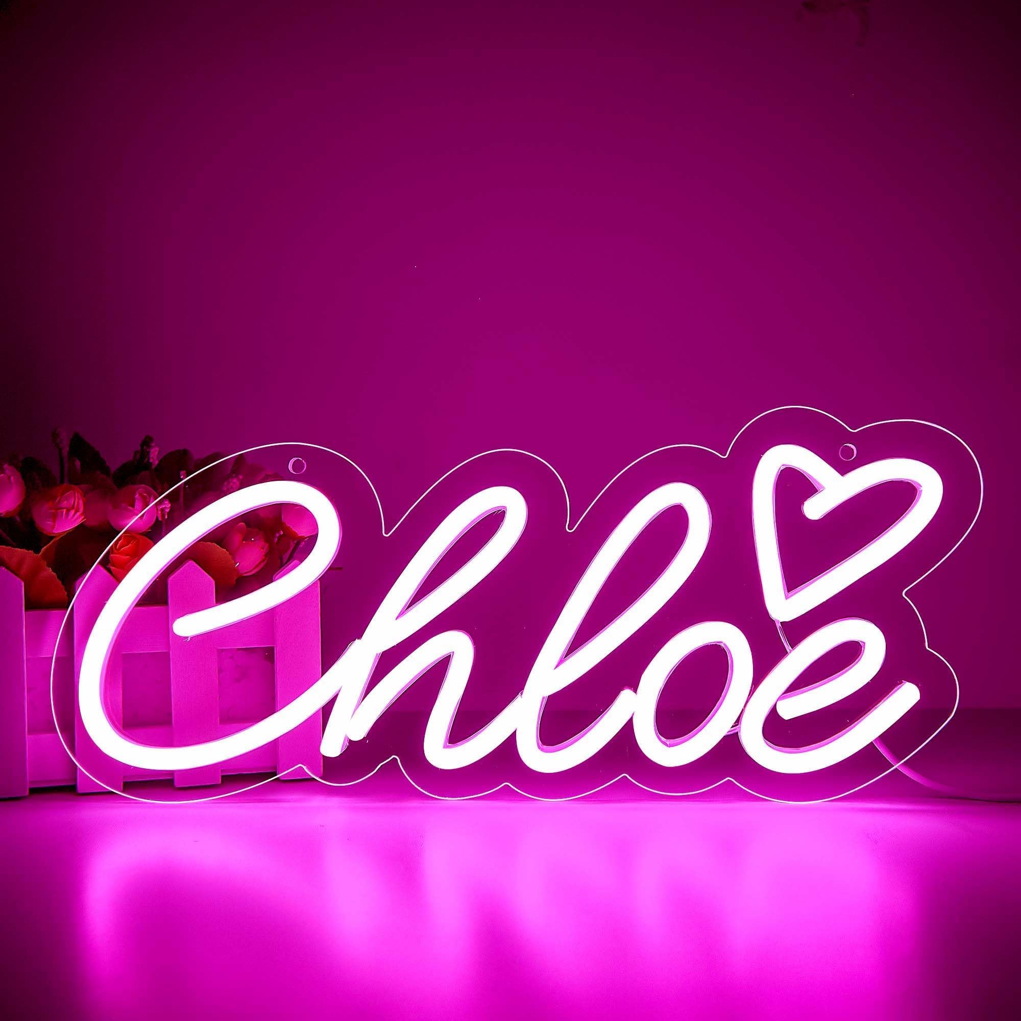 2000x2000 ATTNEON Large Chloe Name Neon Sign for Wall Decor, LED Chloe Name Neon Light for Kids Bedroom, Chloe Birthday Party Decoration, Neon Sign Customizable, Choice for Girl, Size 13.4 * 5.9 inches(JTLD090)